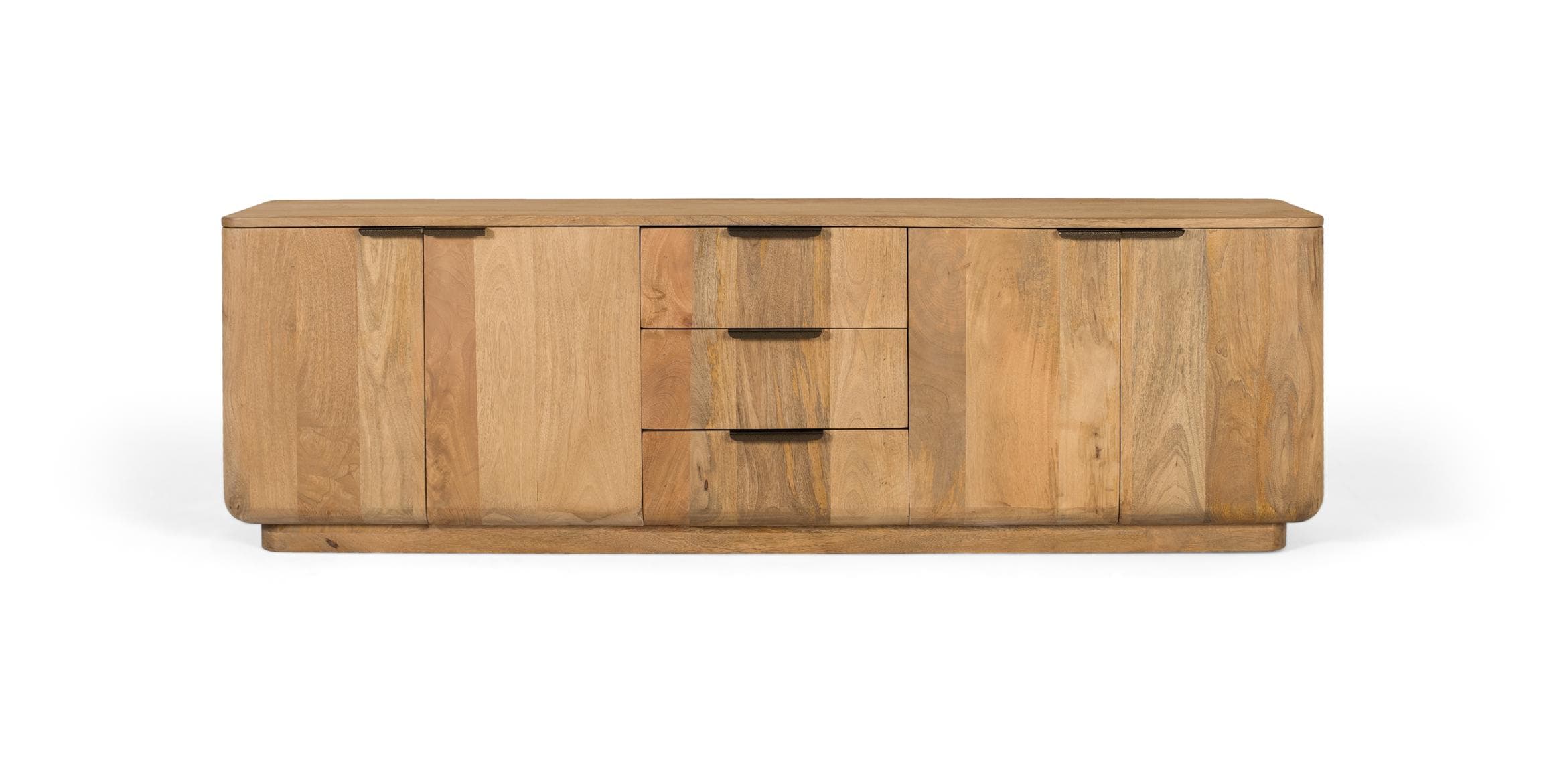 Mangopuusta valmistettu TV-taso, luonnonvärinen ja pyöristetyt kulmat