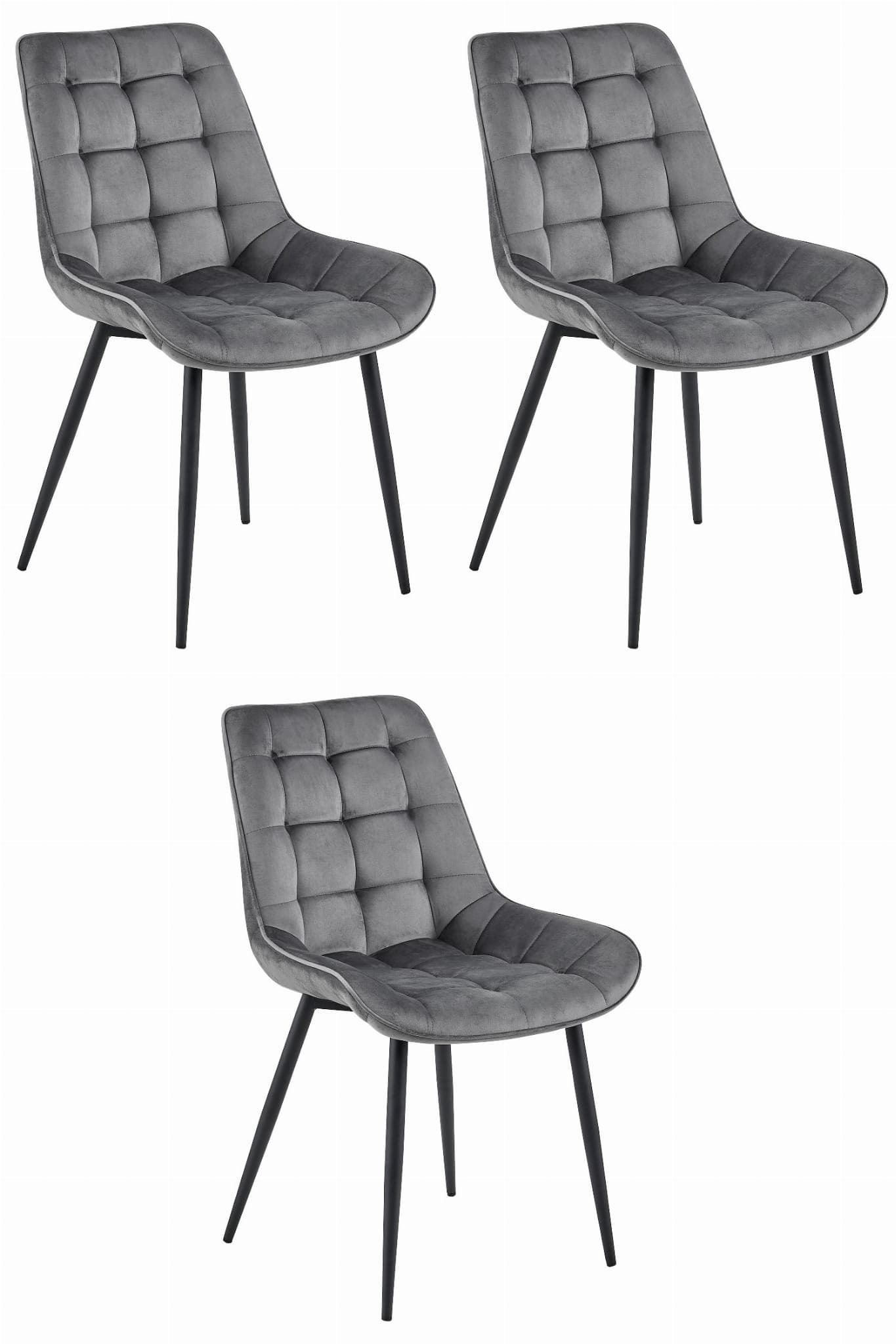 BERA-tuoli, tummanharmaa sametti, mustat jalat (3 kpl) – Leobert