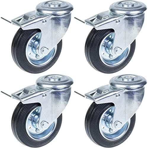 100mm 4 kumirengas, pyörivä jarrullinen, vahva 360kg kantavuus, 4 kpl:n sarja. – Parnells