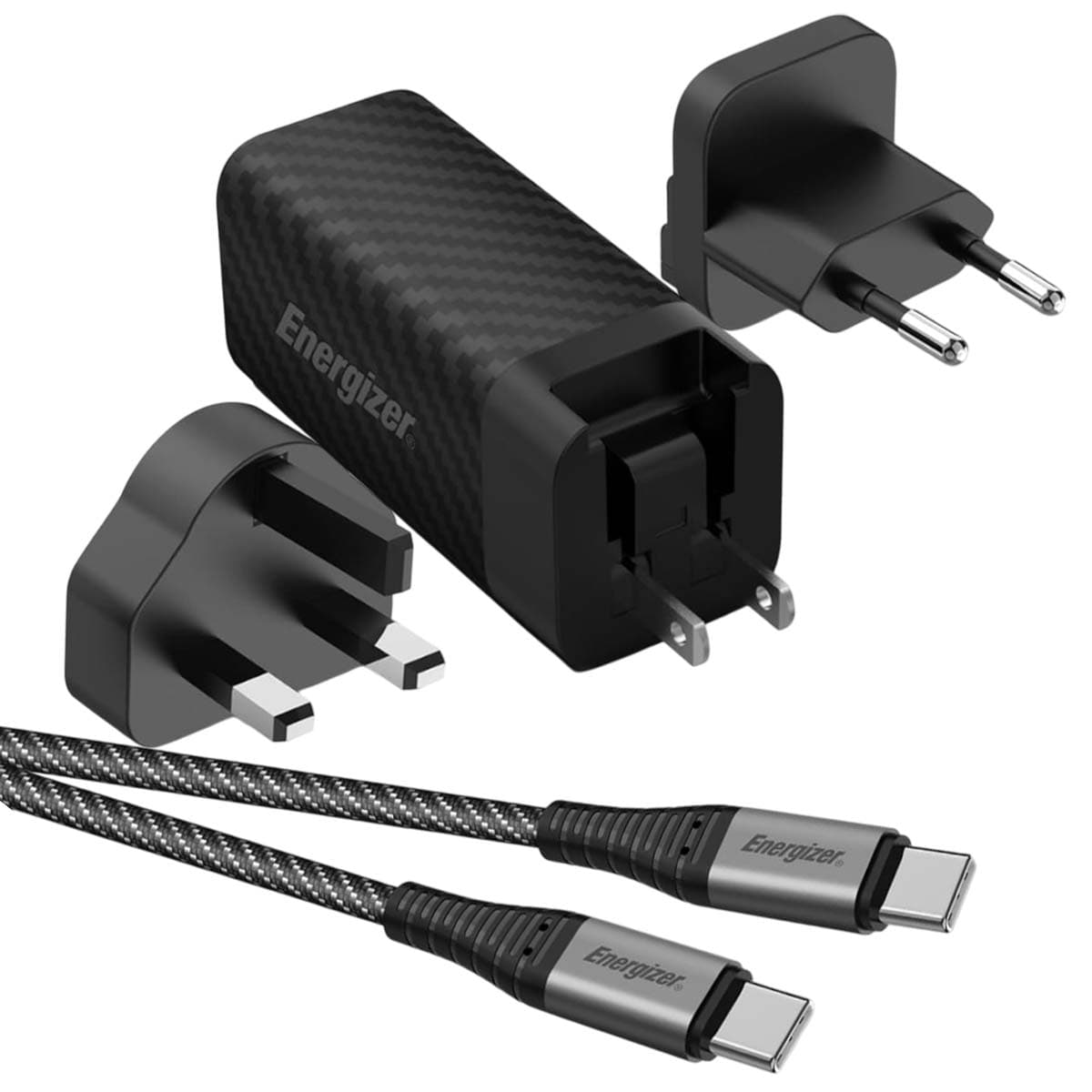 Seinälaturi USB-C- ja USB-A-porteilla 65W PD GaN adaptereilla EU / UK / US – Energizer