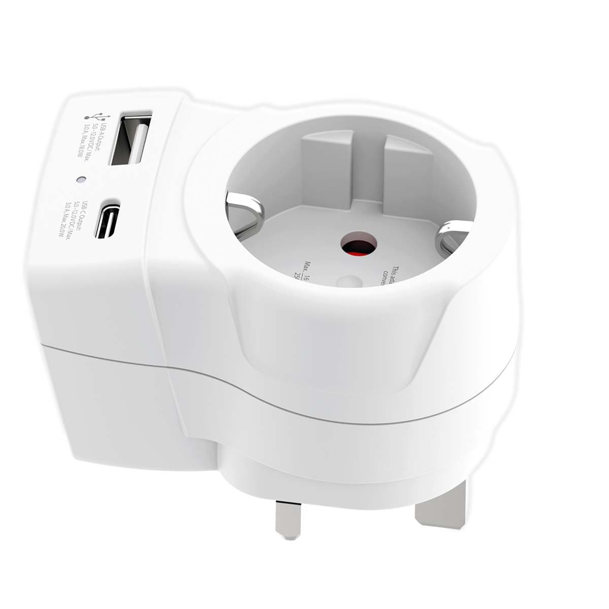 Iso-Britannia tyyppi G matka-adapteri USB-A USB-C 20W