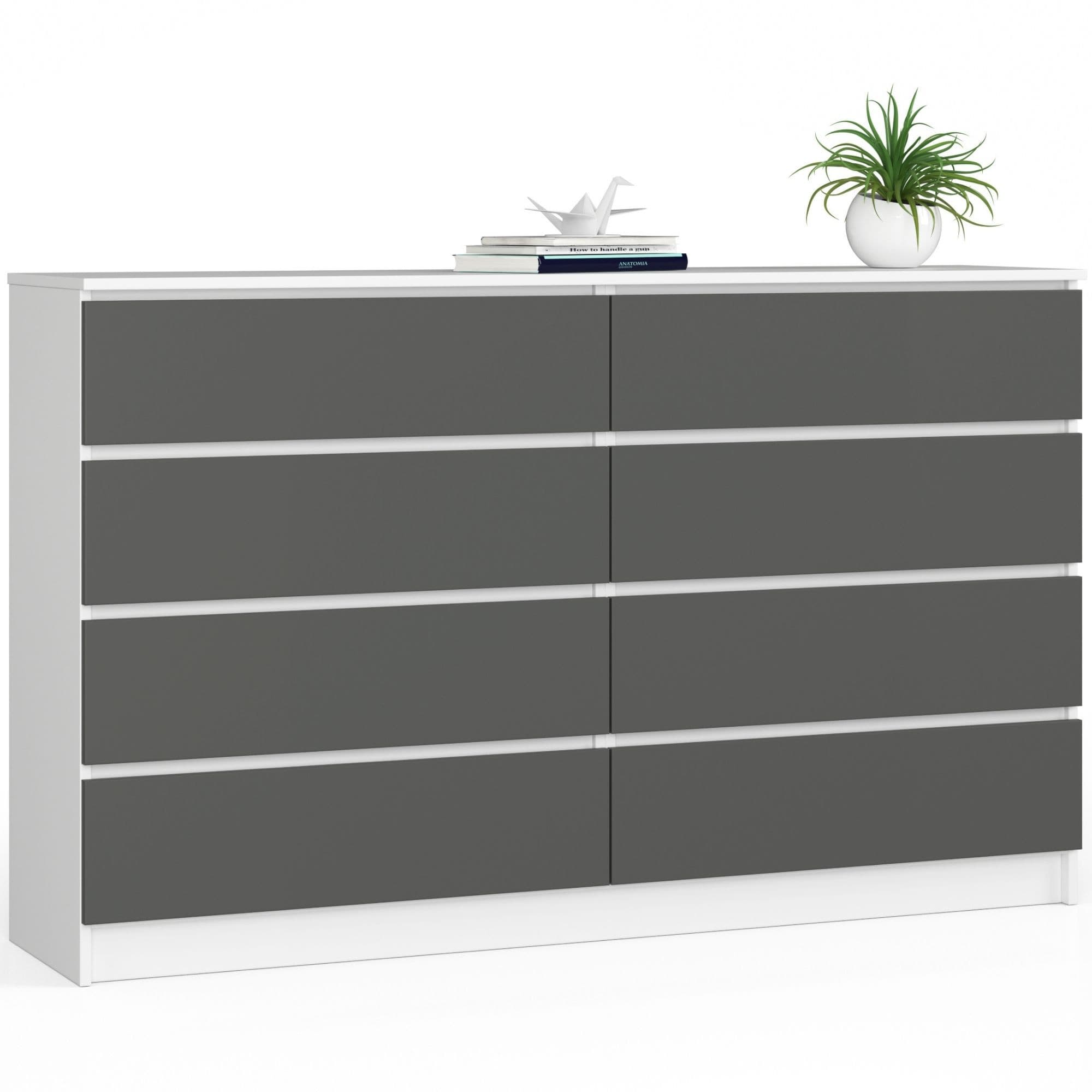 Akord Lipasto 8 laatikkoa Valkoinen/Harmaa Grafiitti 160x40x99 – Akord