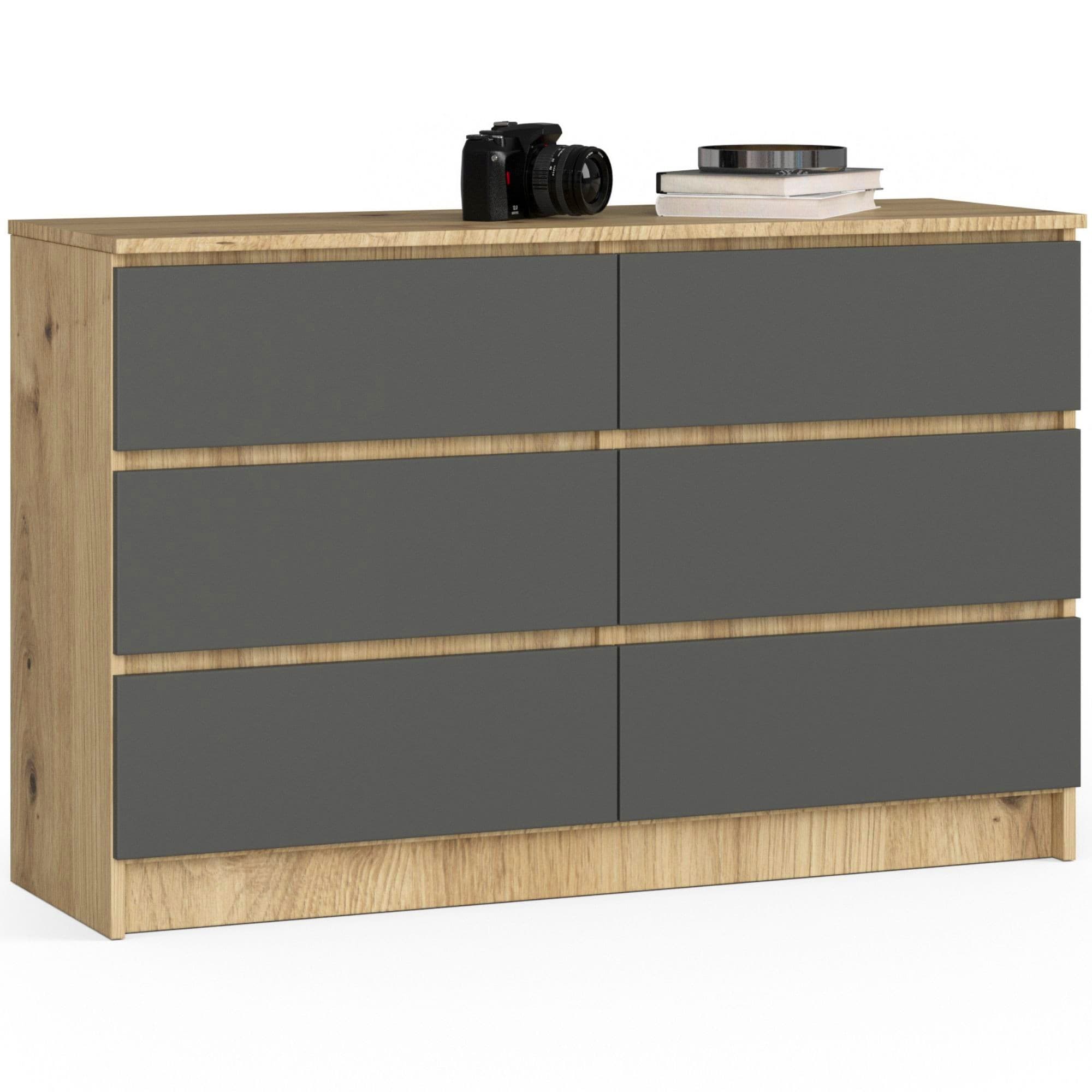 Akord Lipasto 6 laatikkoa Artisan-tammi/Harmaa Grafiitti 120x40x77 – Akord