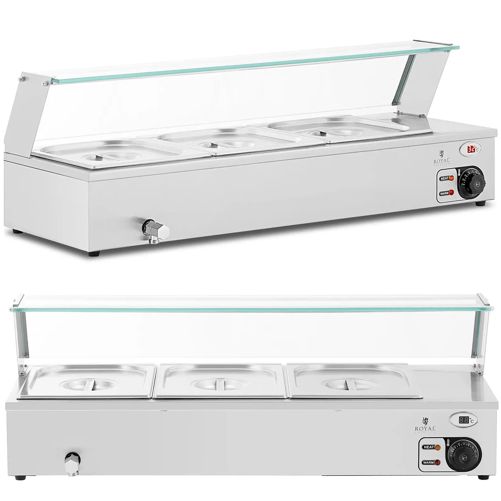 Bain-marie-ruoanlämmitin, lämmittävä buffet kannella, 3 x GN 1/2, 2000 W