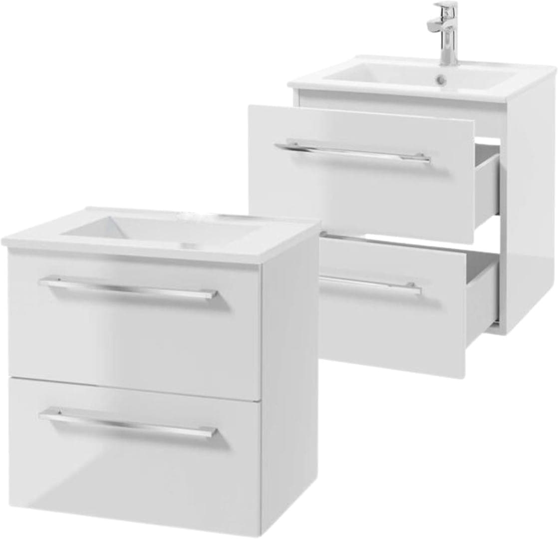 Kylpyhuonekaappi pesualtaalla 50 cm, riippuva, ​​valkoinen, pehmeästi sulkeutuva Pinia