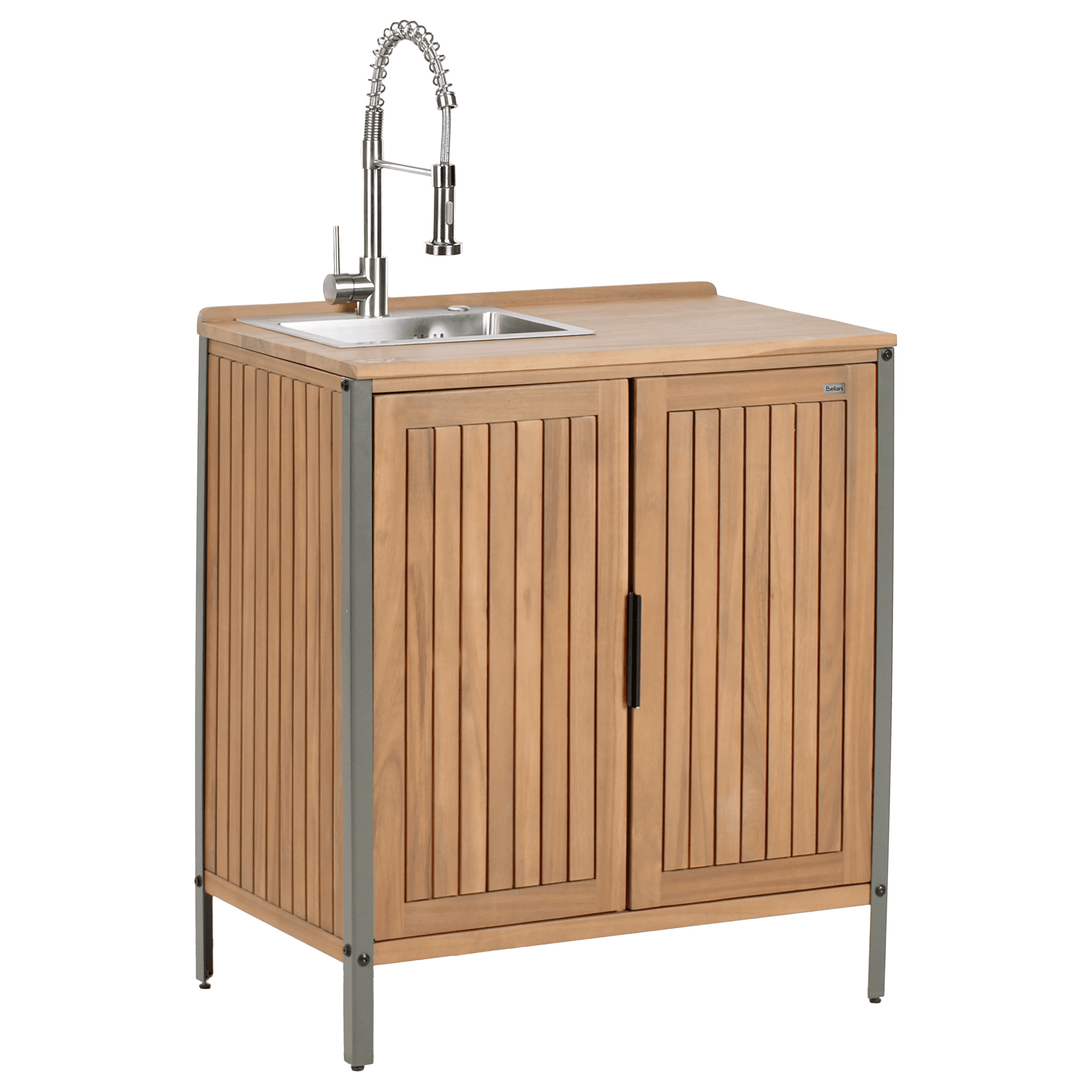 Ulkokeittiön allaskaappi IVREA sertifioitu akaasia Ruskea/hopea – Beliani