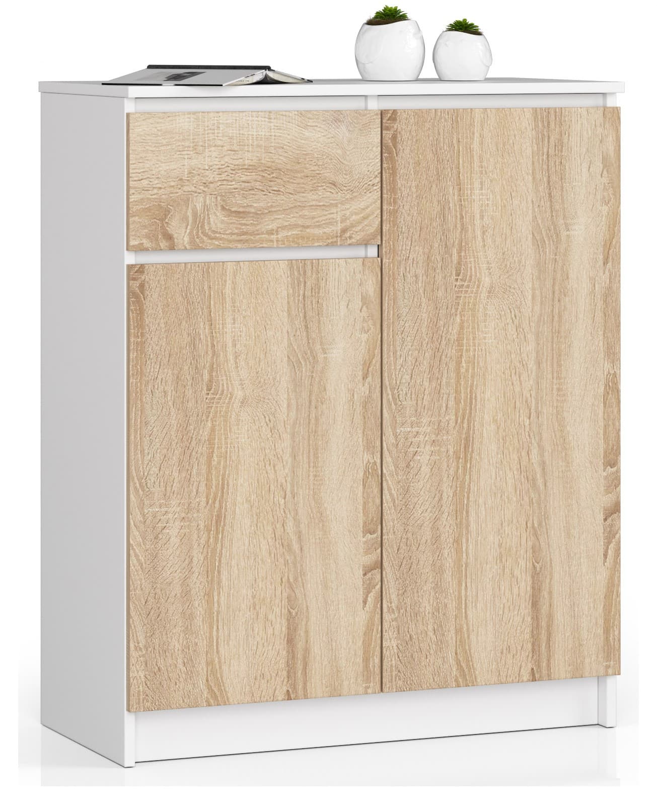 Akord Lipasto 2 Ovet 1 Laatikko Valkoinen/Sonoma-tammi 80x40x99 – Akord