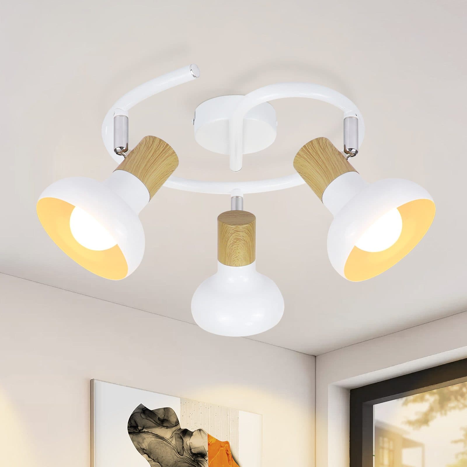 NETTLIFE Vintage - kattospottivalaisin E14 Sisäkäyttöön 350° Säädettävä Valkoinen Ilman Polttimoa Teollisuuskäyttöön 3 Lamppua Pyöreä