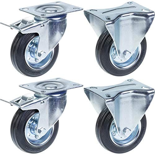 100mm 4 kumirengas, jarru ja kiinteä, vahva 360kg kantavuus, 4 kpl:n sarja. – Parnells