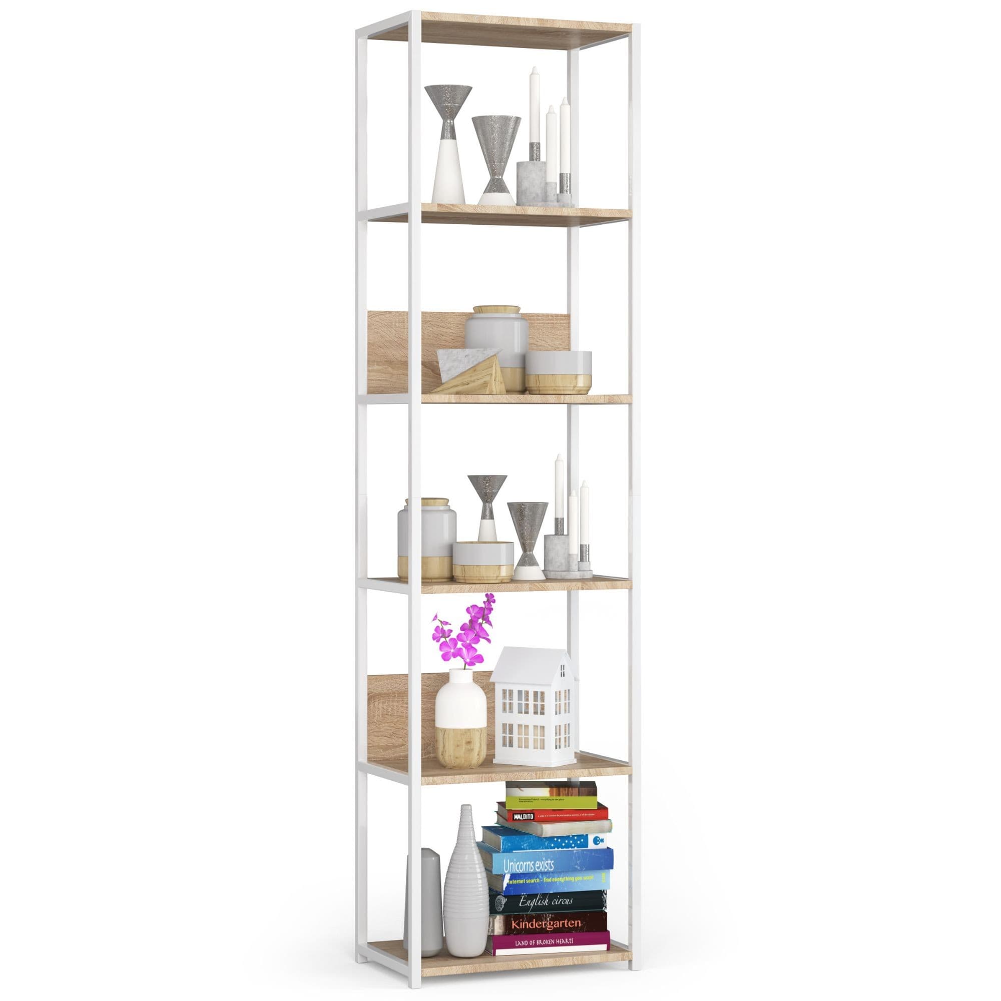 Akord Metallihylly Loft Valkoinen/Sonoma-tammi 50x32x192 – Akord