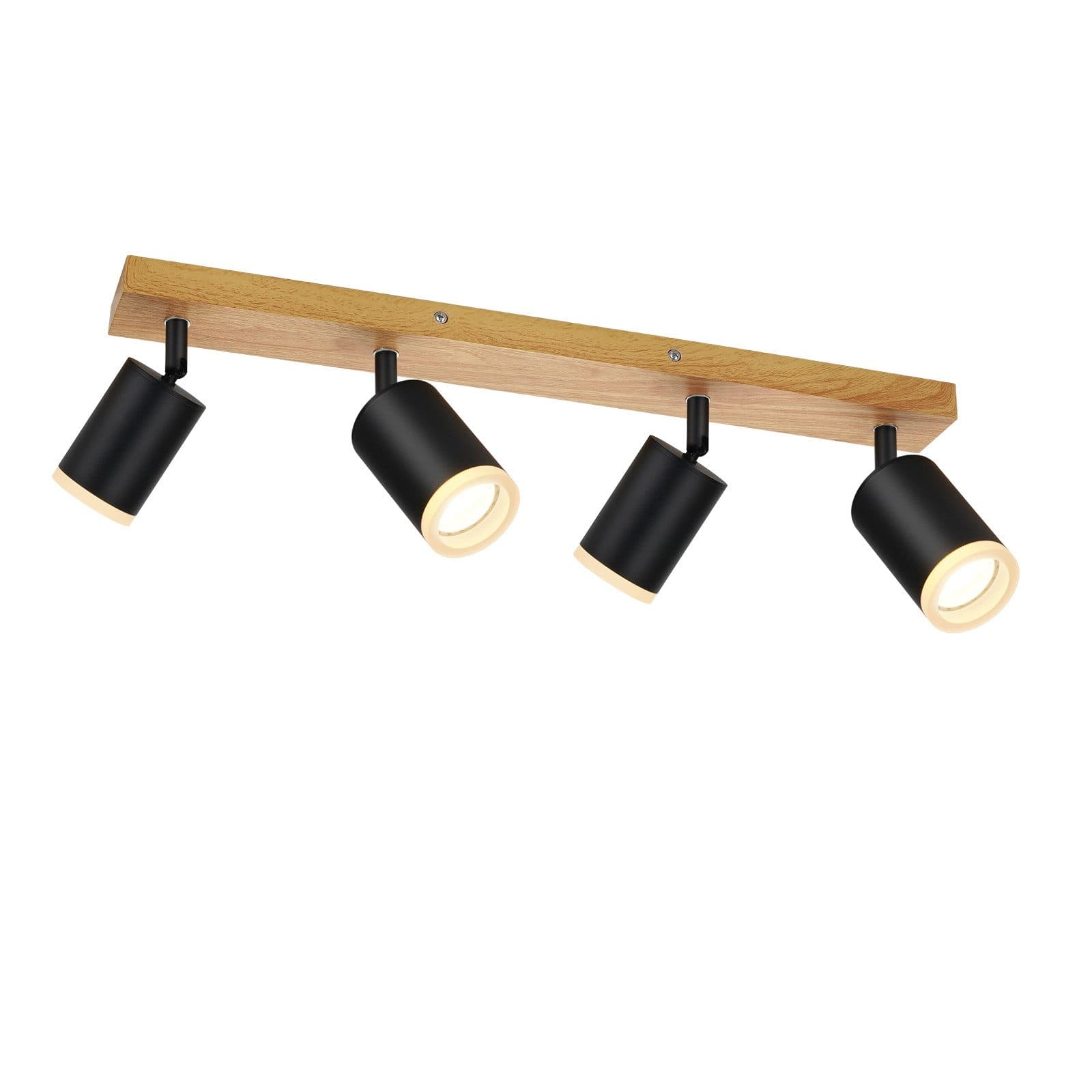 NETTLIFE - kattovalaisin, kattospotti, 4 liekkiä, puinen kattovalaisin, GU10, 355° säädettävä, musta, vintage - tyylinen, teollinen – Nettlife