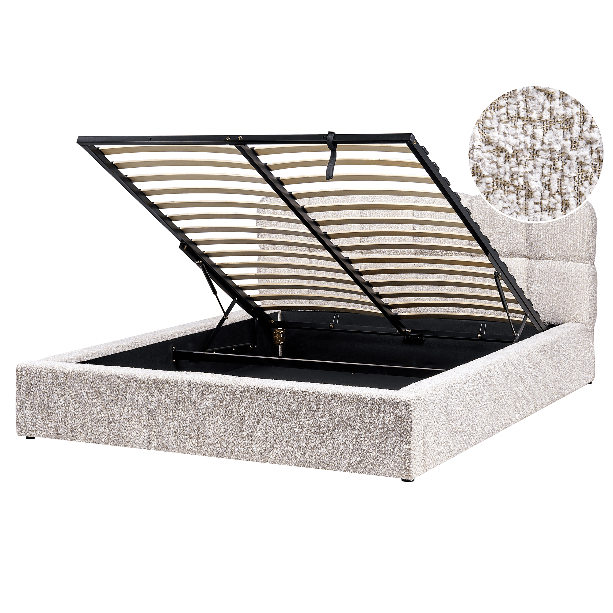 Sänky säilytystilalla buklee BASTON 160 x 200 cm Vaaleanbeige – Beliani