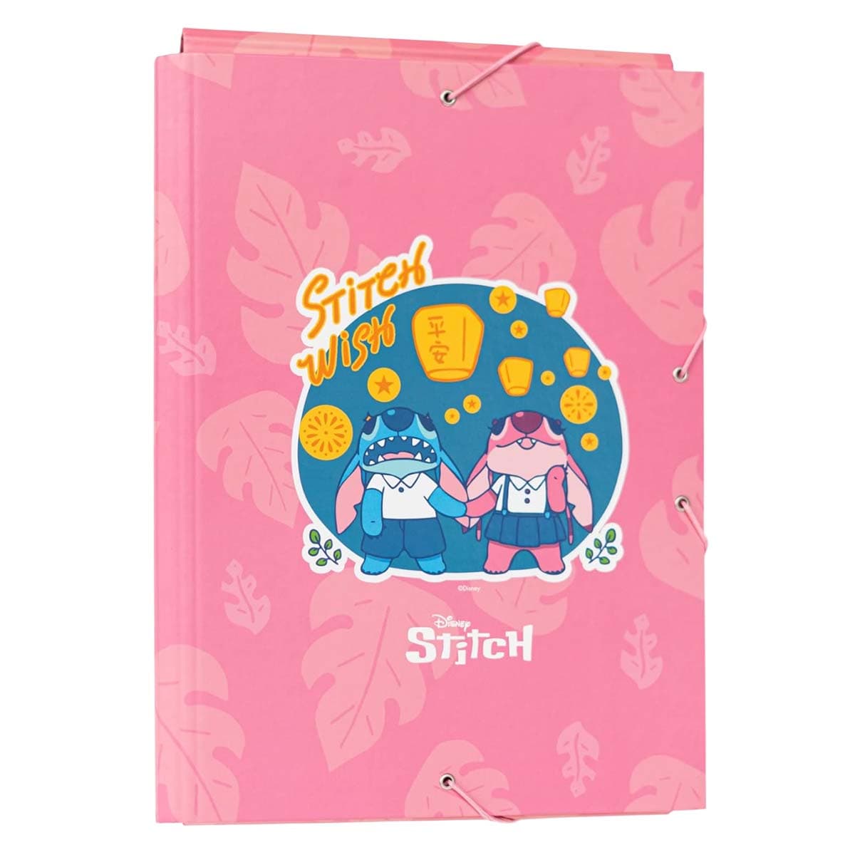 Kartonkikansio A4 Stitch Wish -malli 3 läppää ja kuminauhasulku