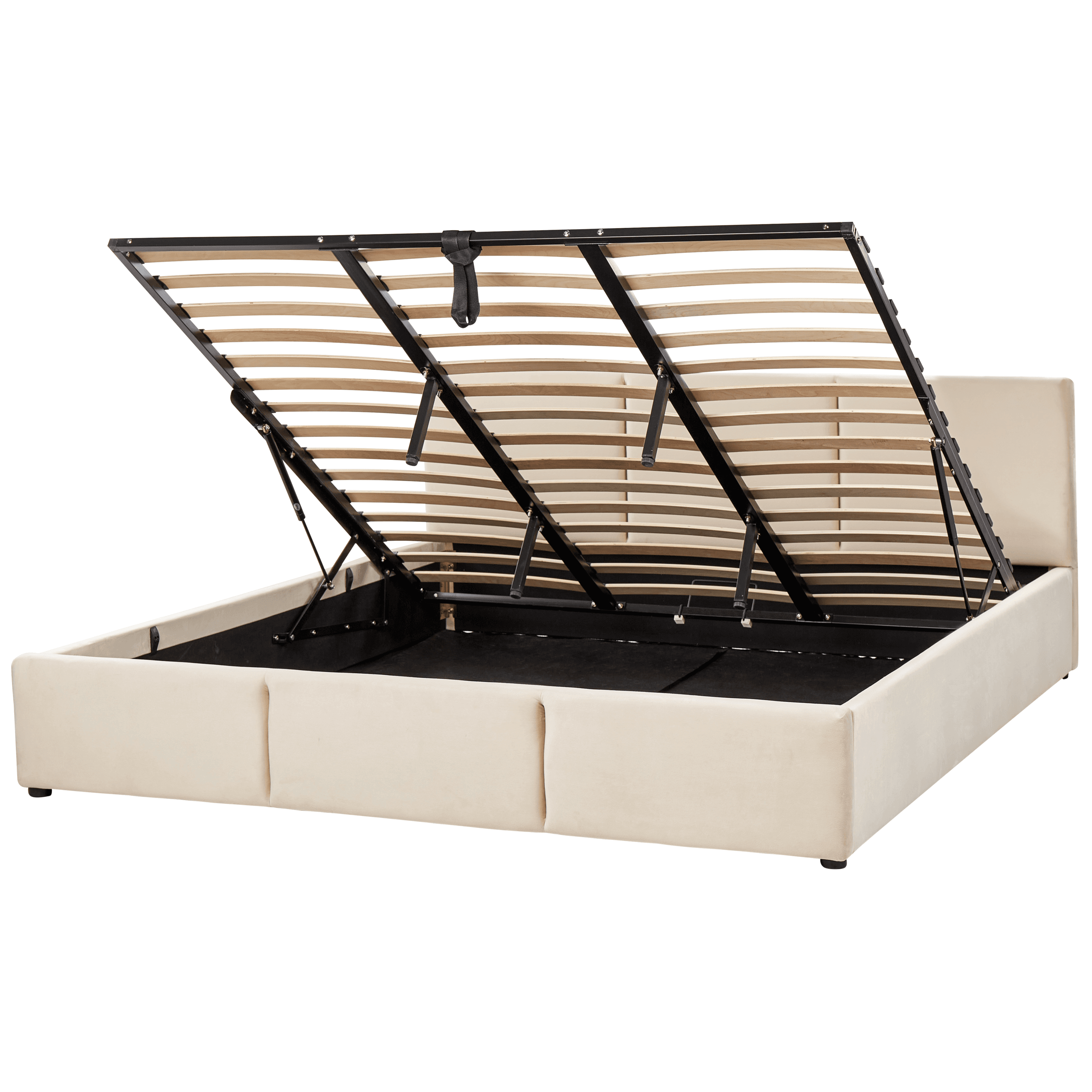 Sänky säilytystilalla sametti BOUSSE 180 x 200 cm Vaaleanbeige – Beliani