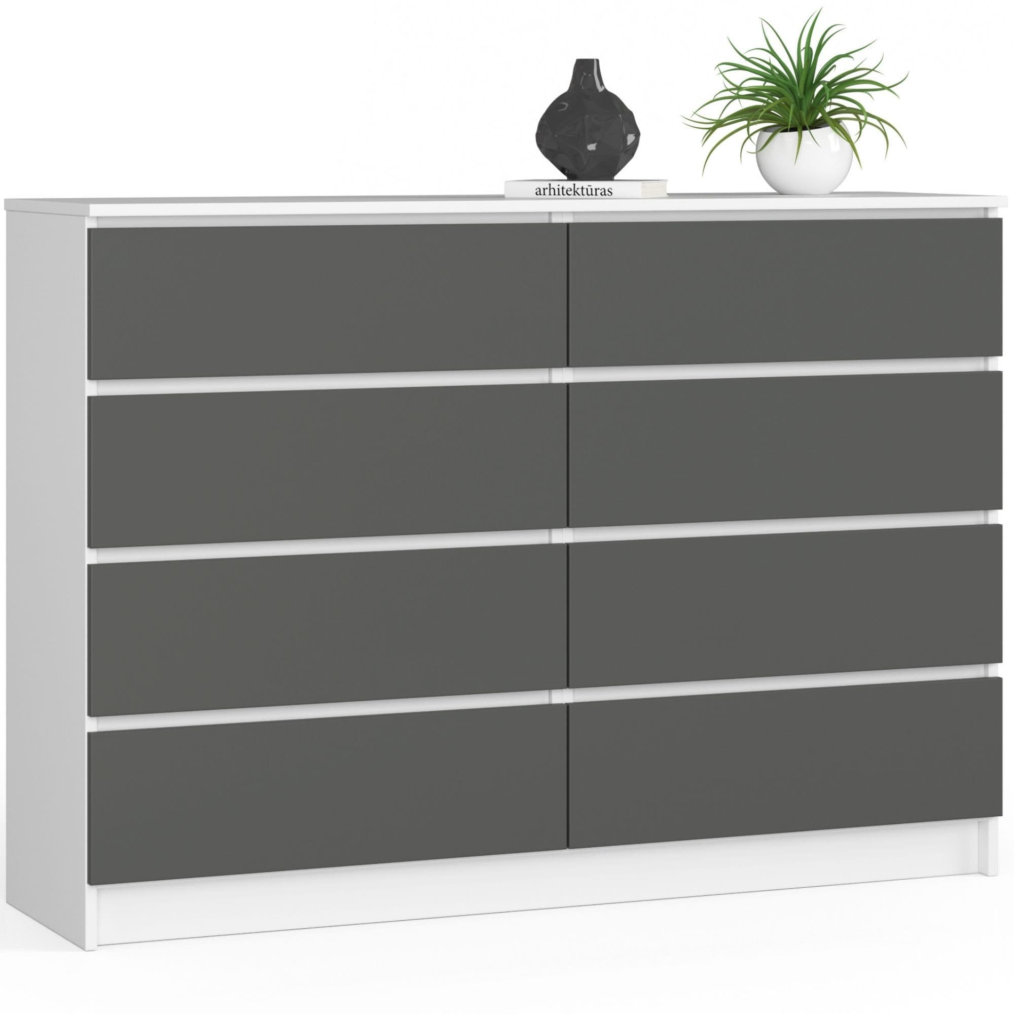 Akord Lipasto 8 laatikkoa Valkoinen/Harmaa Grafiitti 138x40x99 – Akord