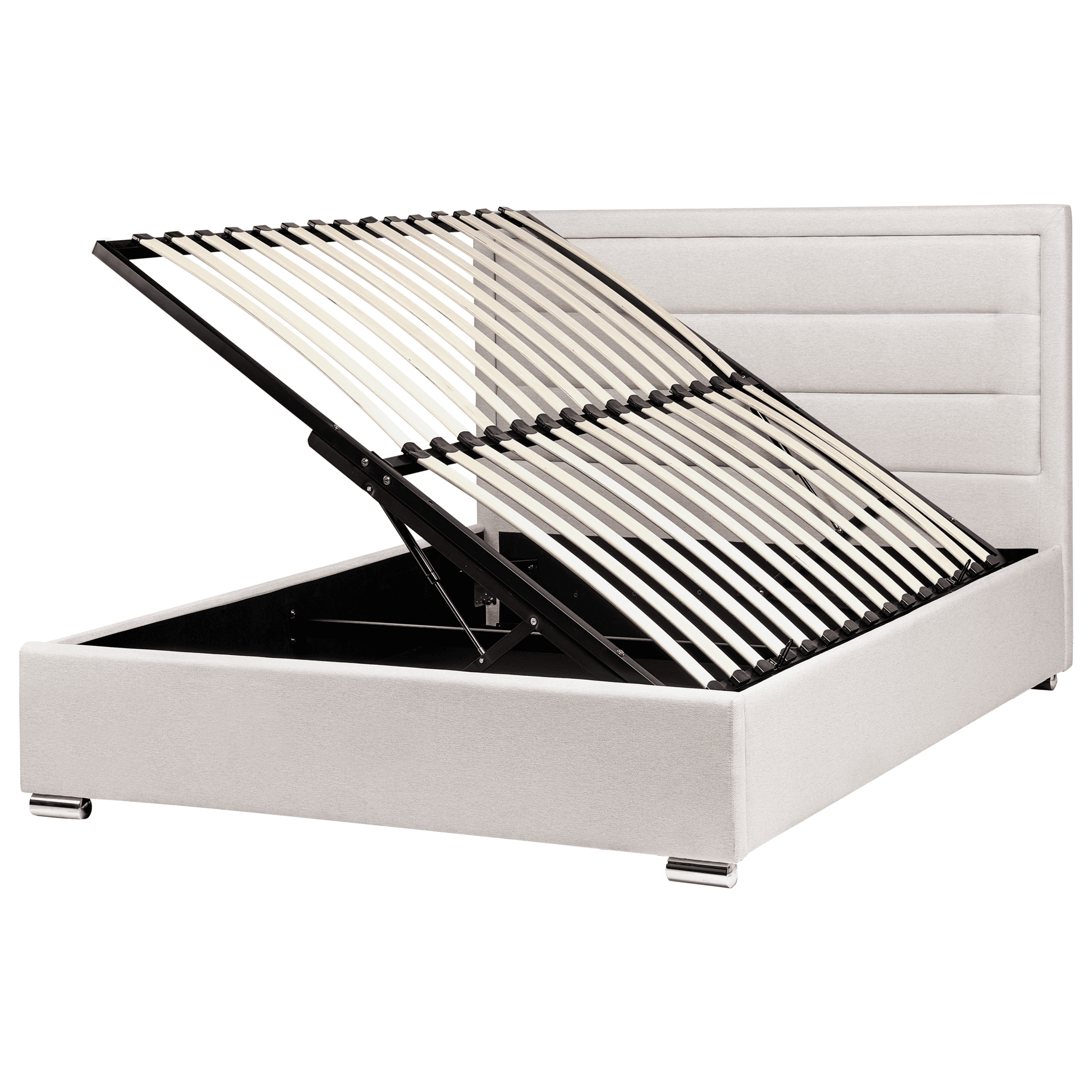 Sänky säilytystilalla kangas ROUEN 140 x 200 cm Vaaleanbeige – Beliani