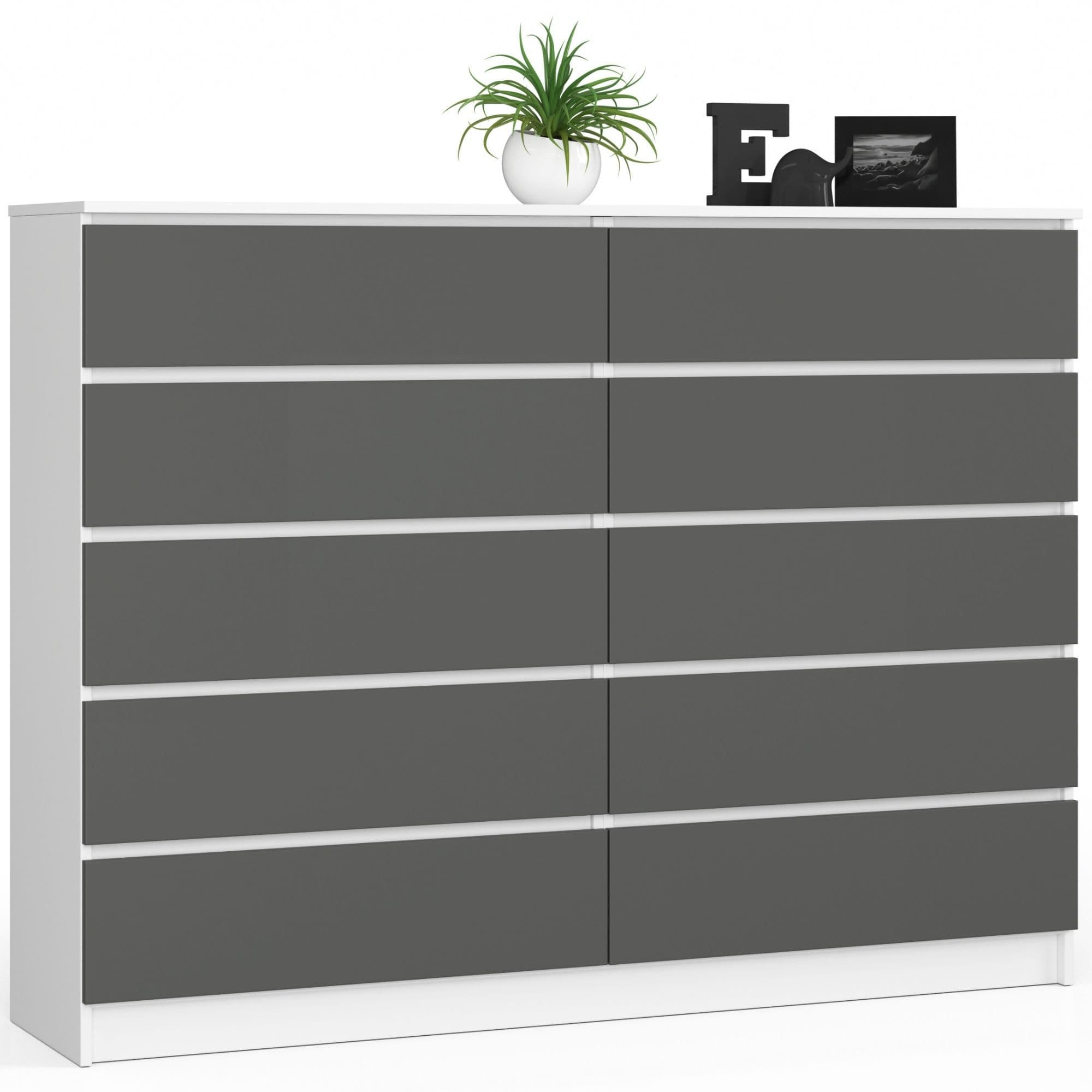 Akord Lipasto 10 laatikkoa Valkoinen/Harmaa Grafiitti 160x40x121 – Akord