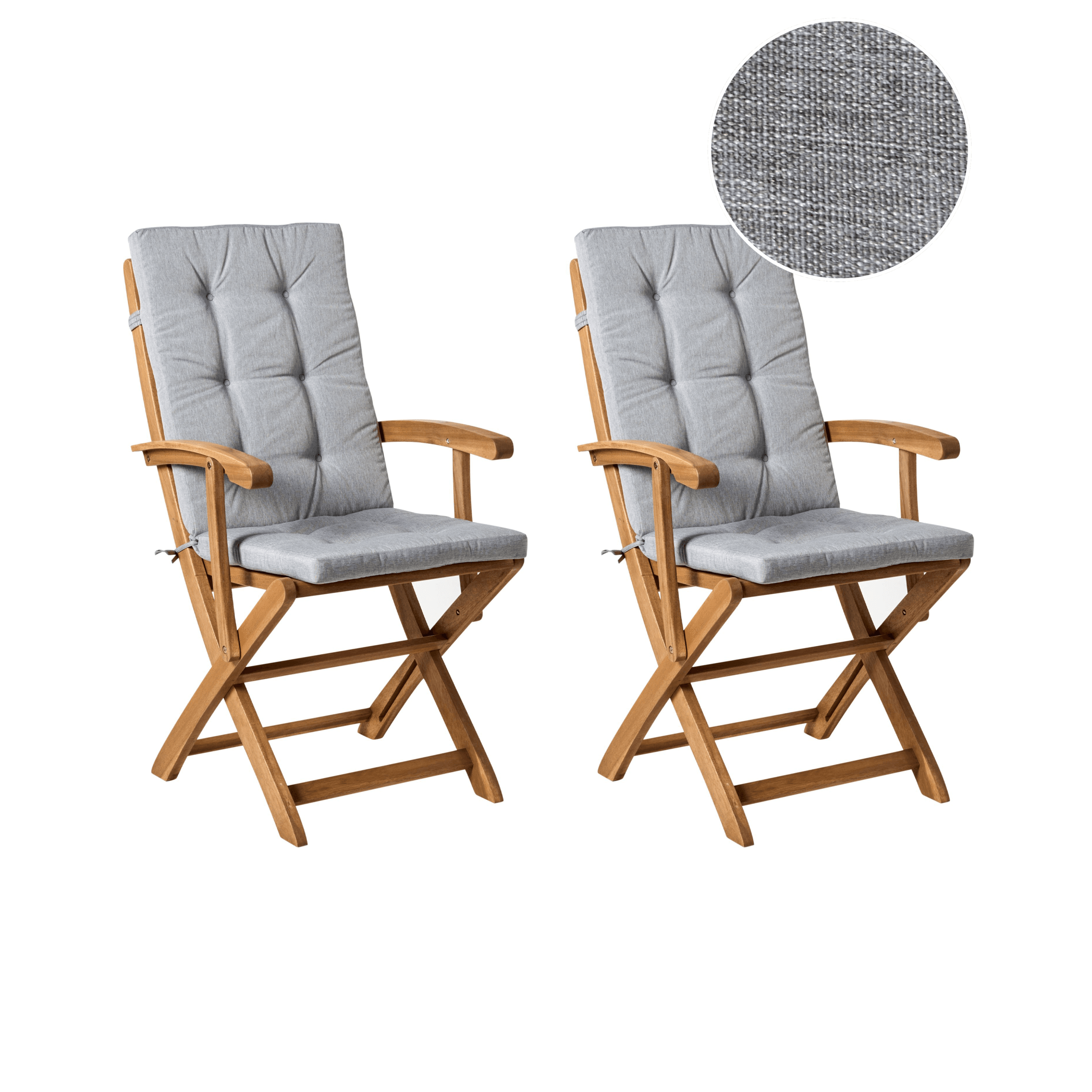 Puutarhatuolisetti pehmusteilla 2 kpl MAUI PREMIUM akaasia Meleerattu harmaa – Beliani