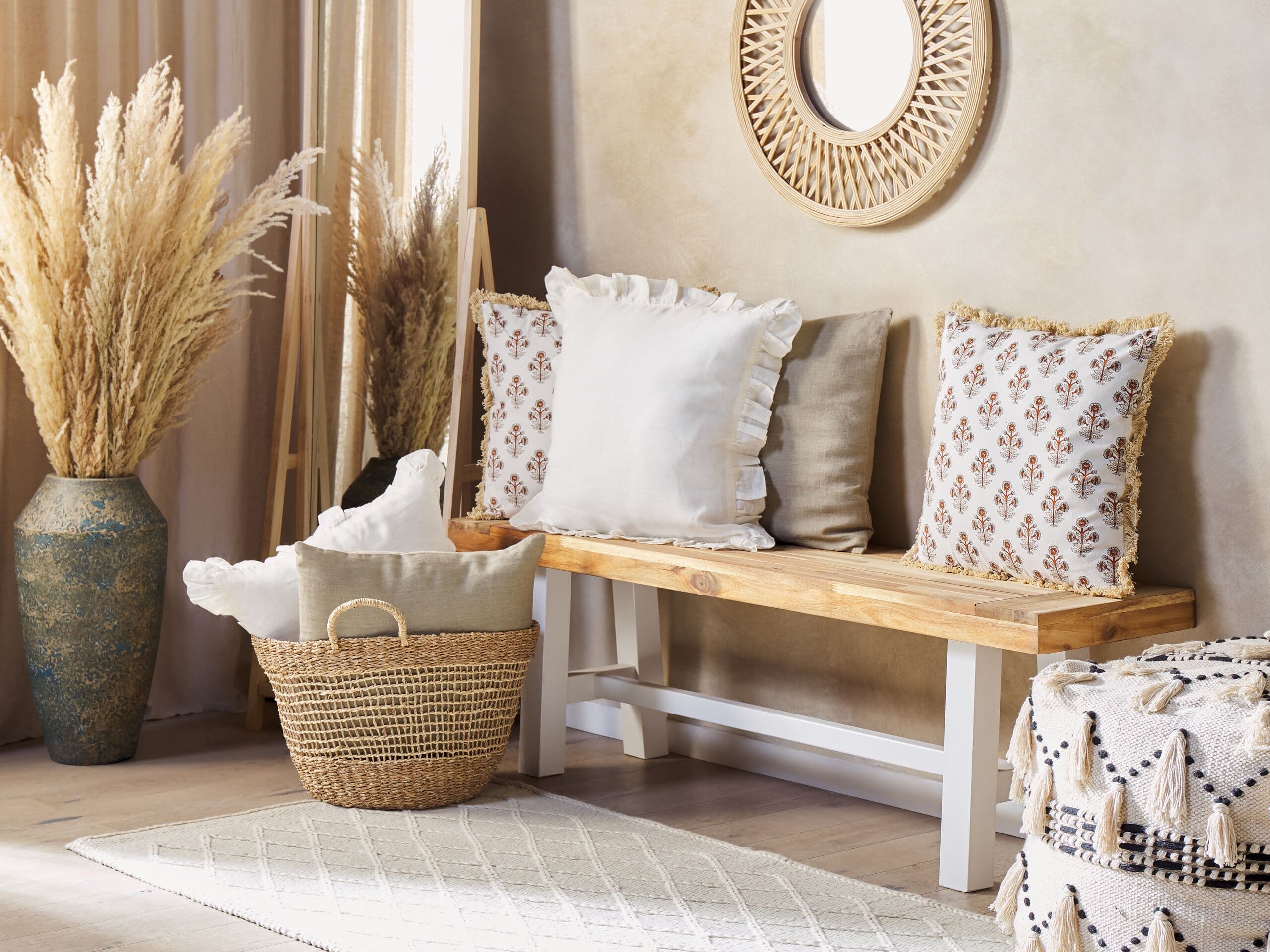 Koristetyyny OMORIKA puuvilla 45 x 45 cm Valkoinen Kukkakuvio