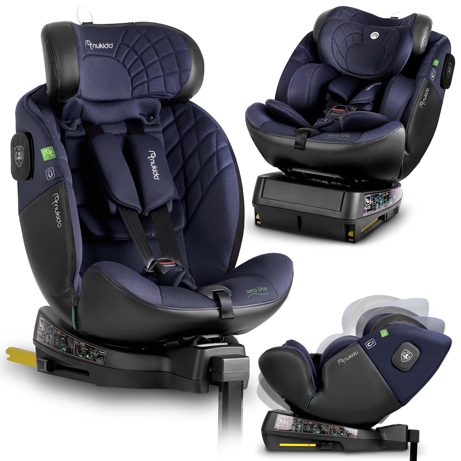 Nukido Aero Line -turvaistuin, musta/tummansininen, 0-36 kg, ISOFIX – Nukido