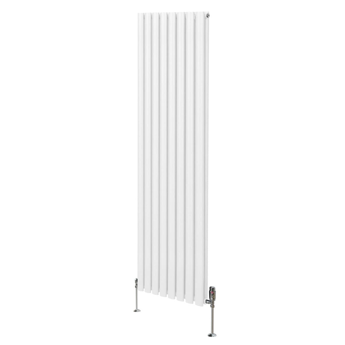 Soikea pylväspatteri ja venttiilit - 1800 mm x 480 mm – Valkoinen
