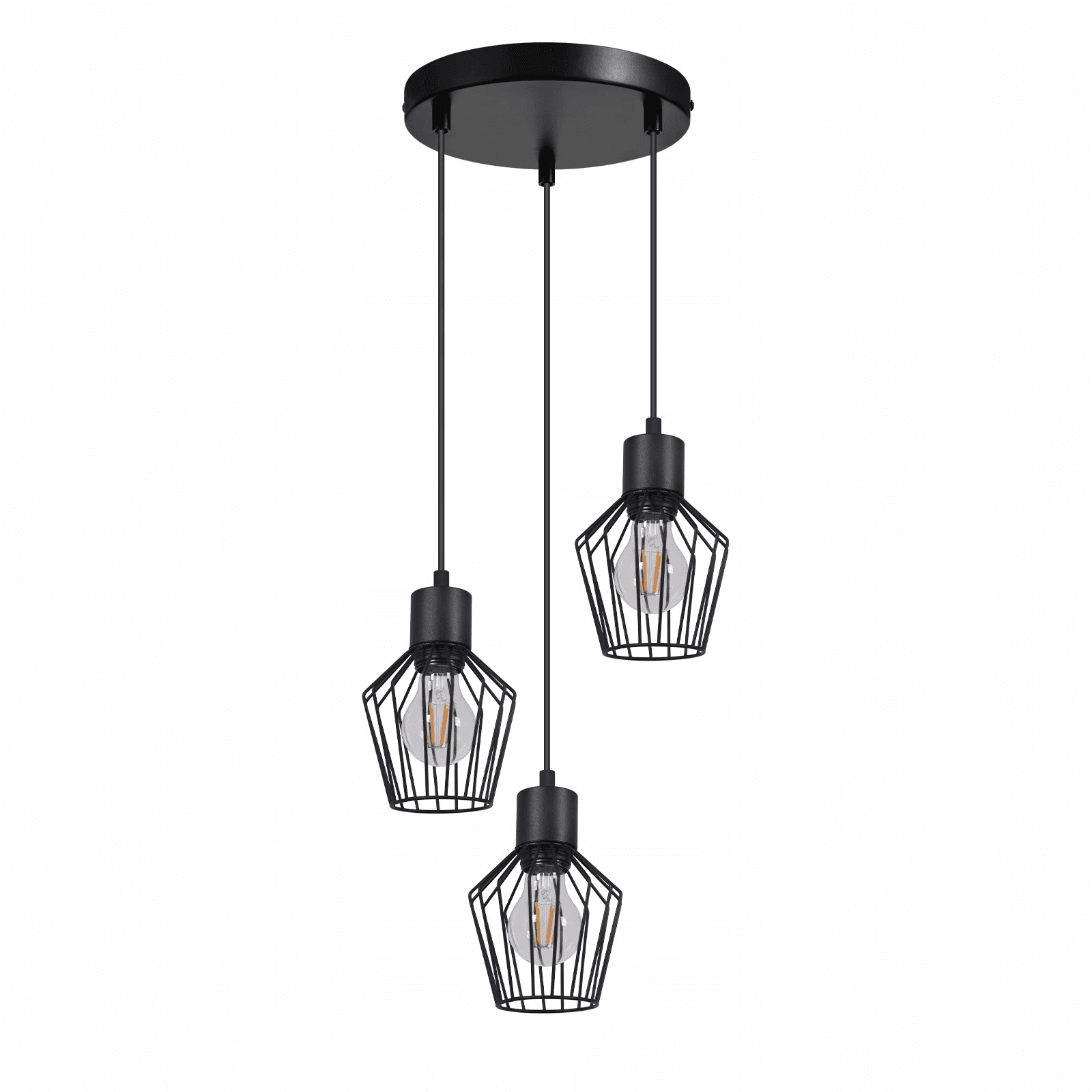NETTLIFE Riippuvalaisin, 3-lamppuinen, pyöreä, musta, LED, E27, metalli, retro – Nettlife