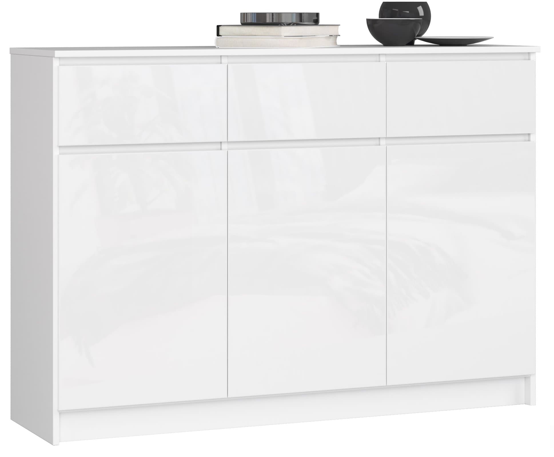 Akord Lipasto 3 Ovet 3 Laatikkoa Valkoinen Korkeakiilto 138x40x99