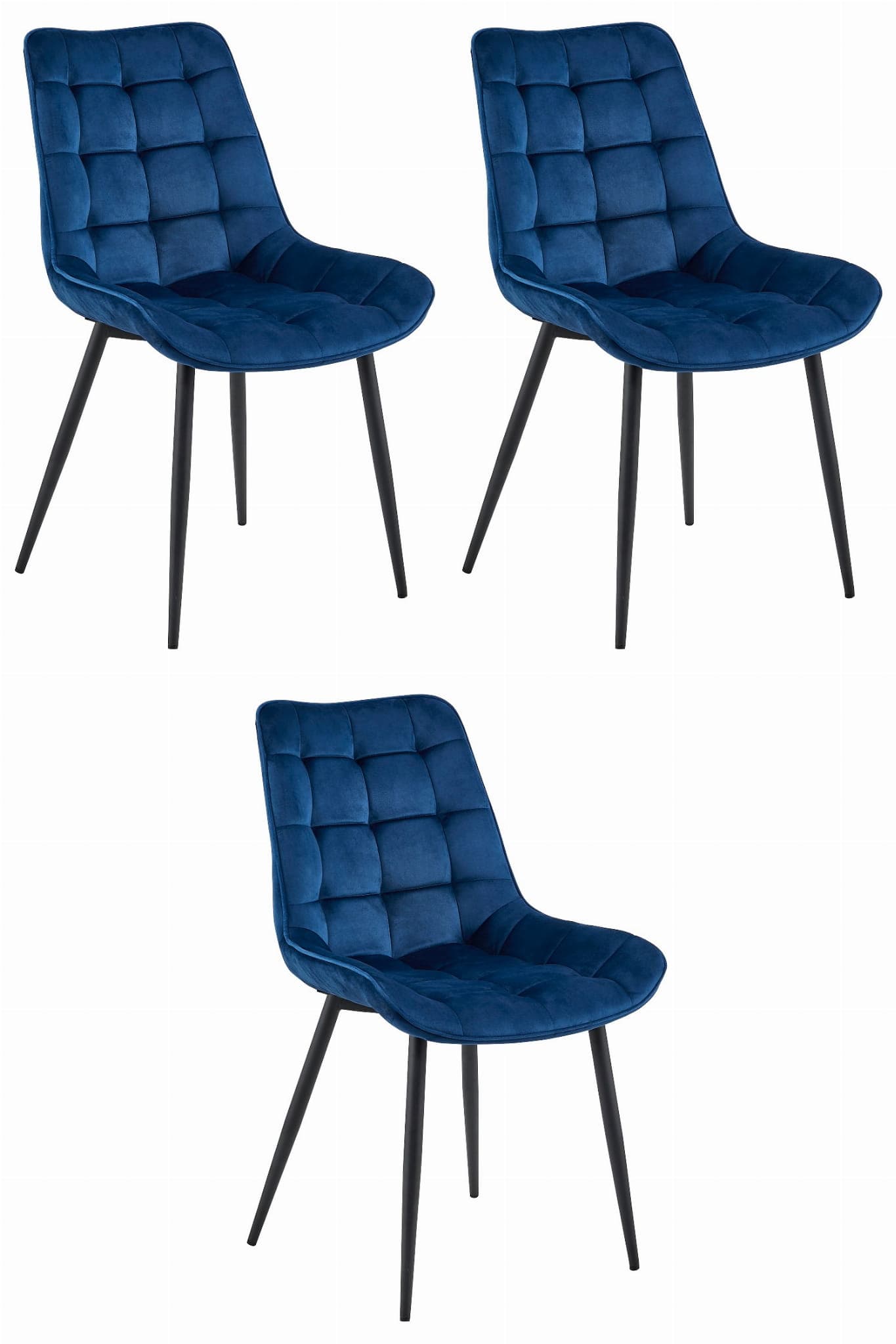 BERA-tuoli, tummansininen sametti, mustat jalat (3 kpl) – Leobert