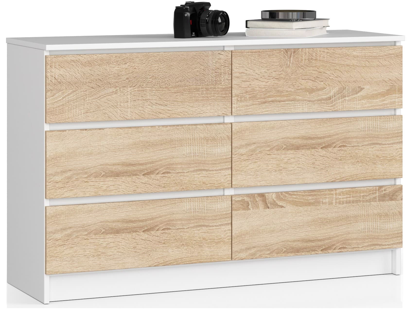 Akord Lipasto 6 laatikkoa Valkoinen/Sonoma-tammi 120x40x77 – Akord