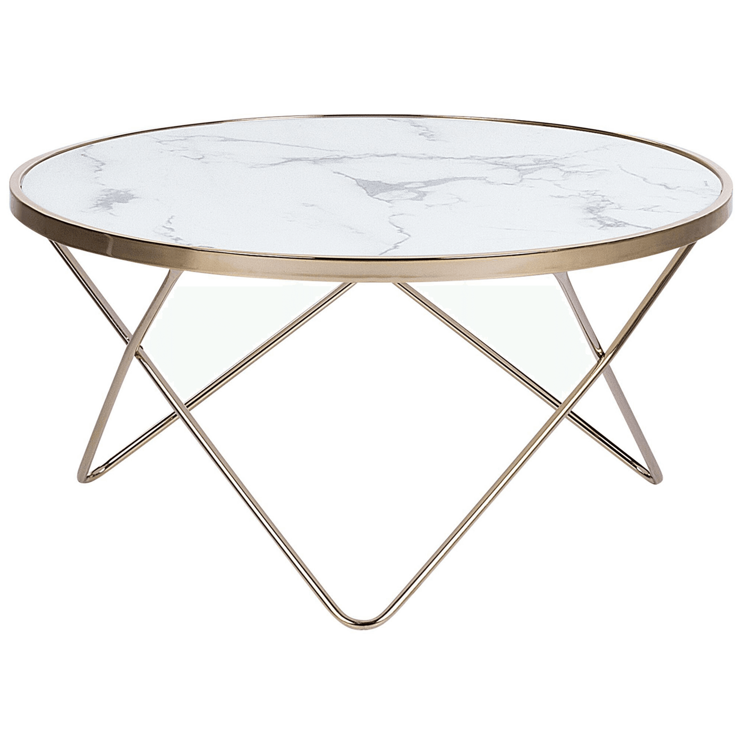 Sohvapöytä MERIDIAN karkaistu lasi Marmorikuvio/kulta – Beliani