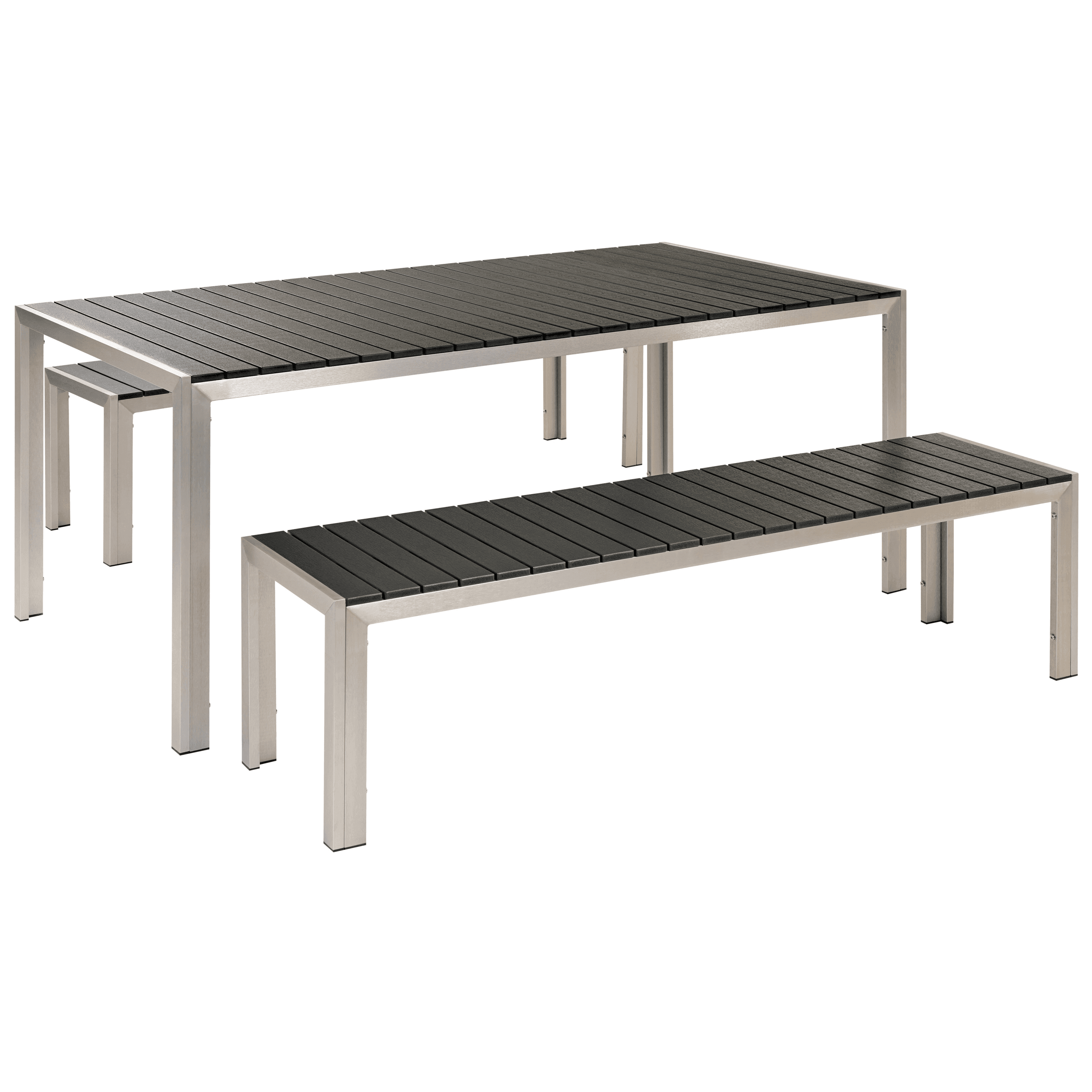 Ulkoruokailuryhmä penkeillä 6-istuttava NARDO Musta/hopea – Beliani