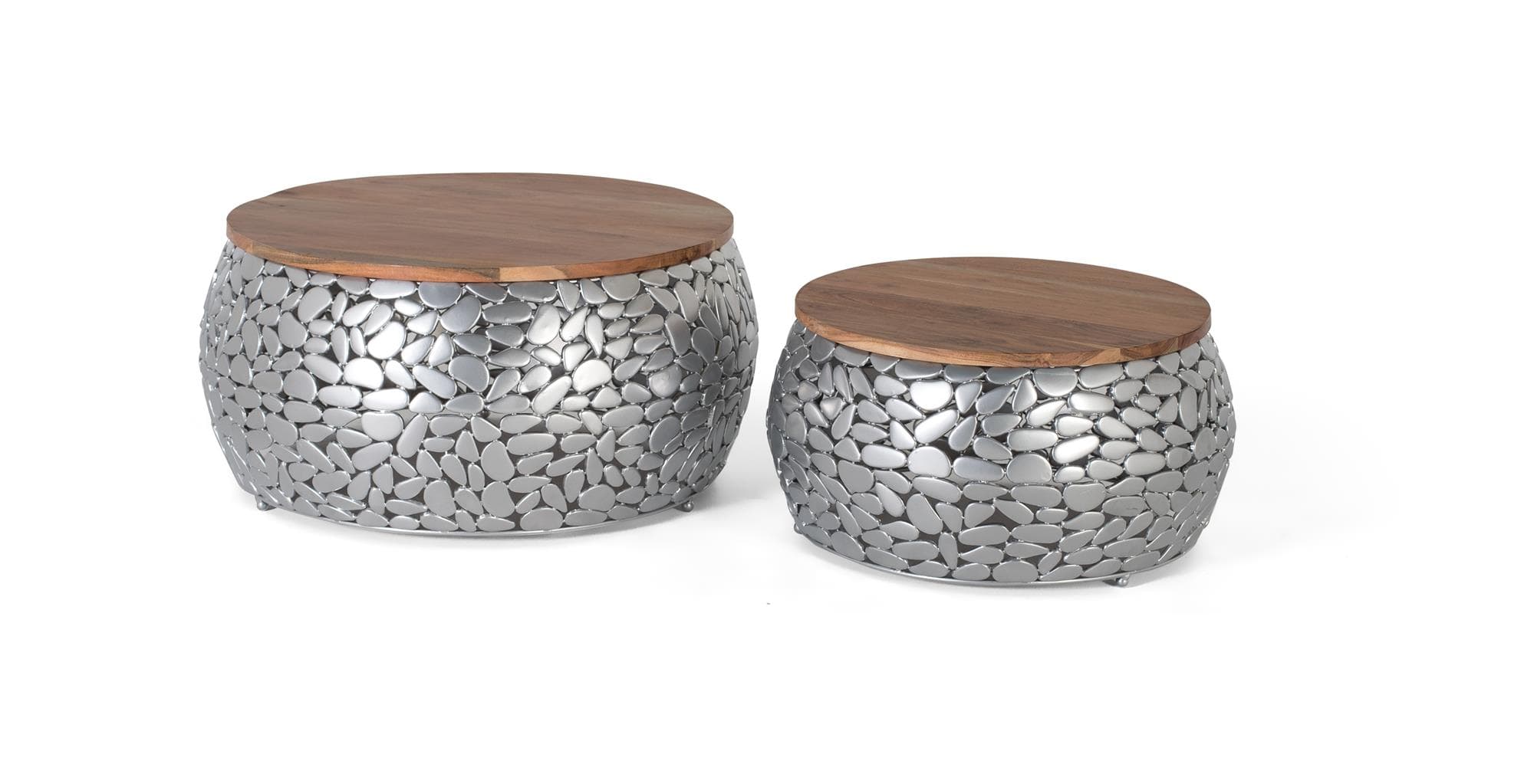 mangopuusta ja alumiinista valmistetun pöydän setti