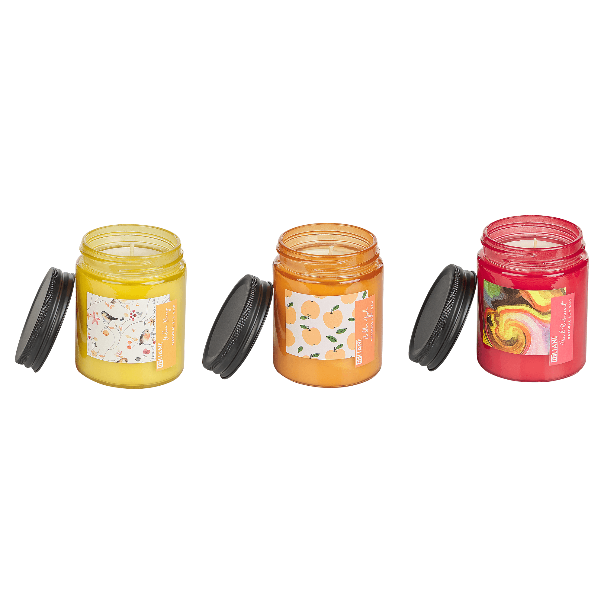 Tuoksukynttiläsetti 3 kpl FRUITY BLOOM Soijavaha Hedelmätuoksut