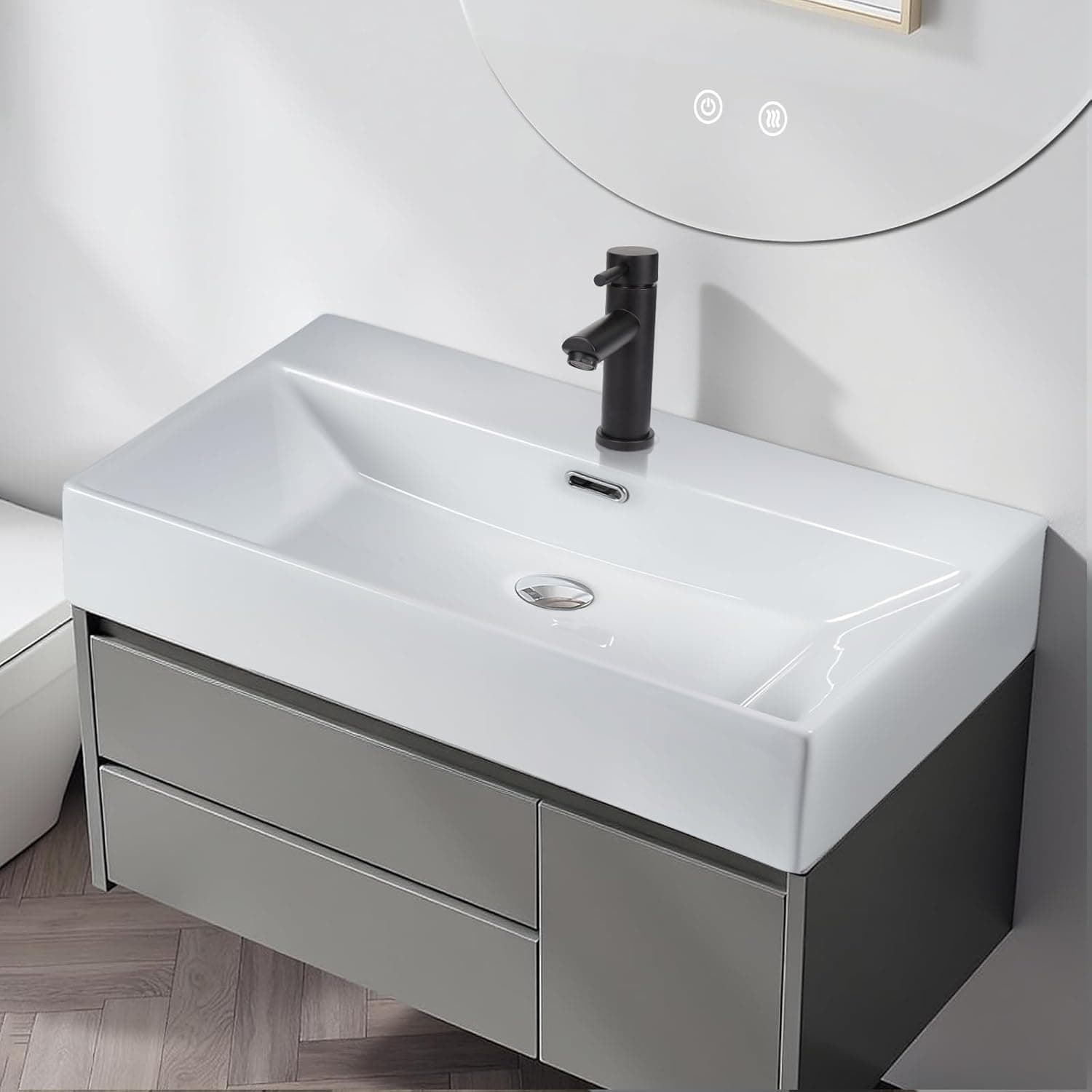 ZMH Neliönmuotoinen keraaminen pesuallas 60x42x15cm valkoinen – ZMH