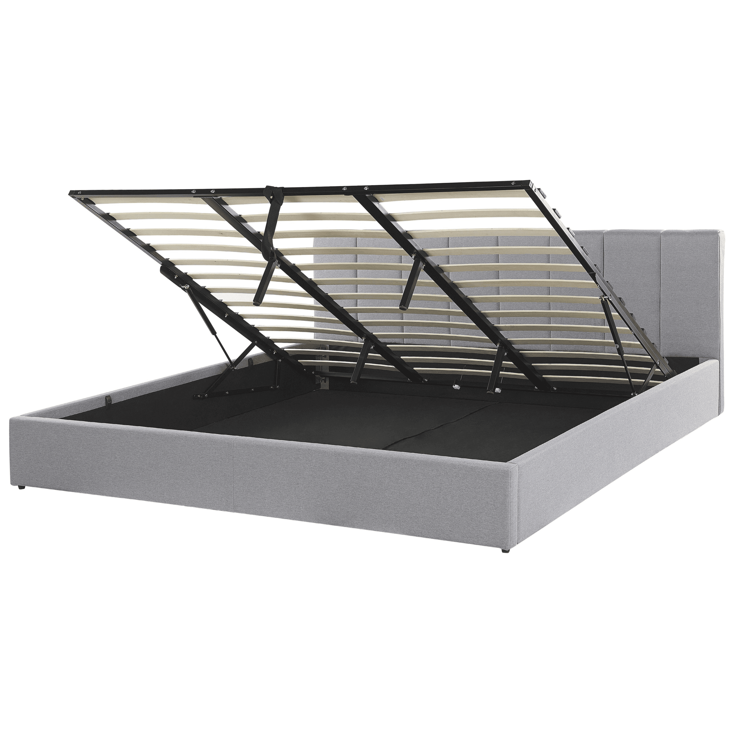 Sänky säilytystilalla kangas DREUX 180 x 200 cm Vaaleanharmaa – Beliani