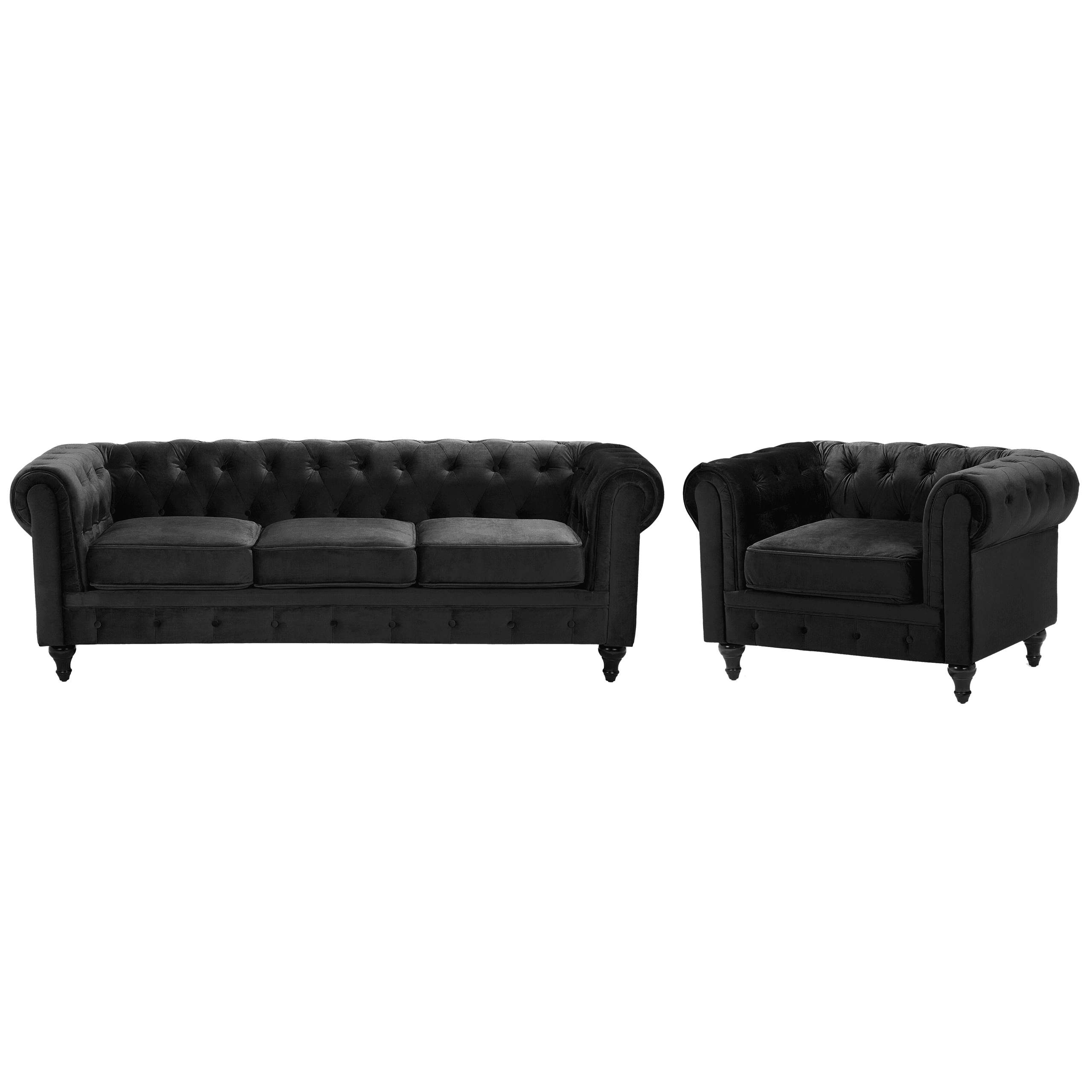 Sohvaryhmä 4-istuttava CHESTERFIELD sametti Musta
