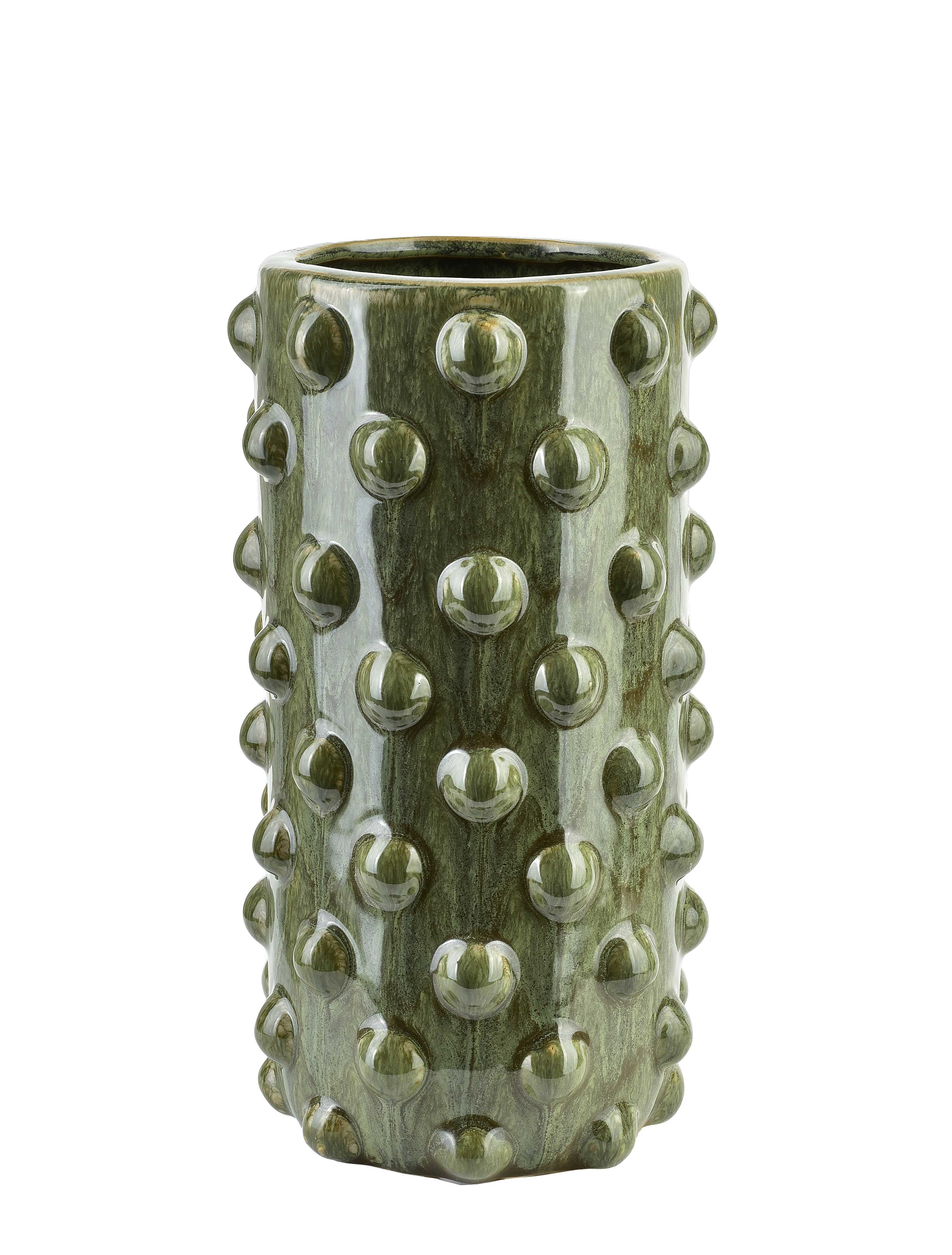 MONDEX keramiikkamaljakko, vihreä, kuplapinta, 12 x 12 x 25 cm – MONDEX