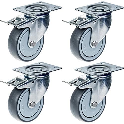 80mm 3 kääntöpyörä harmaasta kumista, jarrullinen, vahva 320kg kantavuus, 4 kpl:n sarja. – Parnells