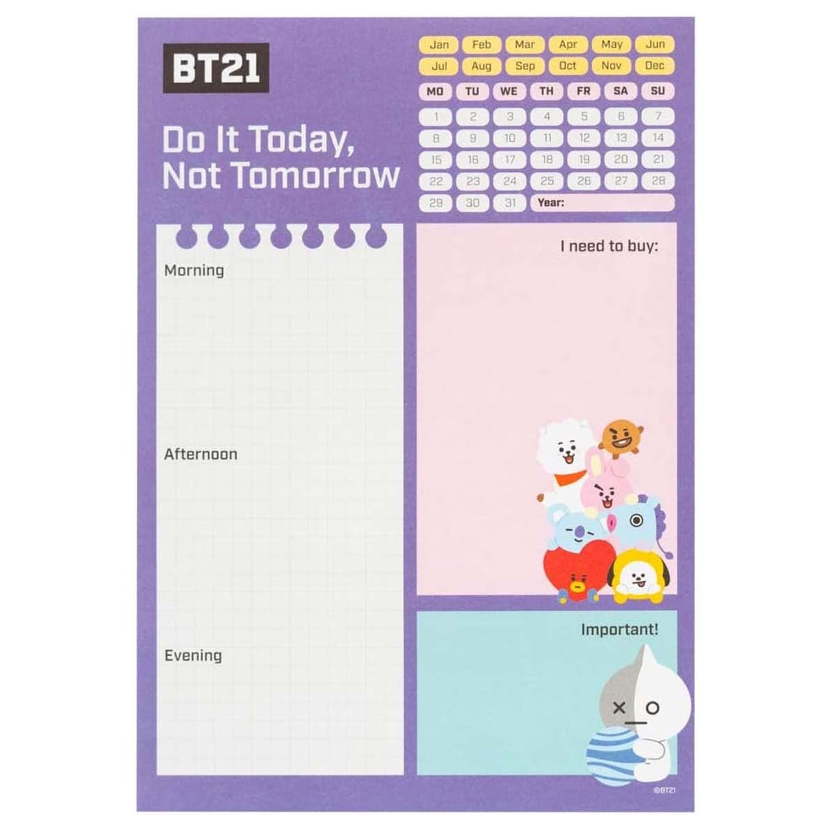 A5-päiväkirja BT21-hahmojen designilla ja 54 irrotettavalla arkilla – Line Friends Bt21