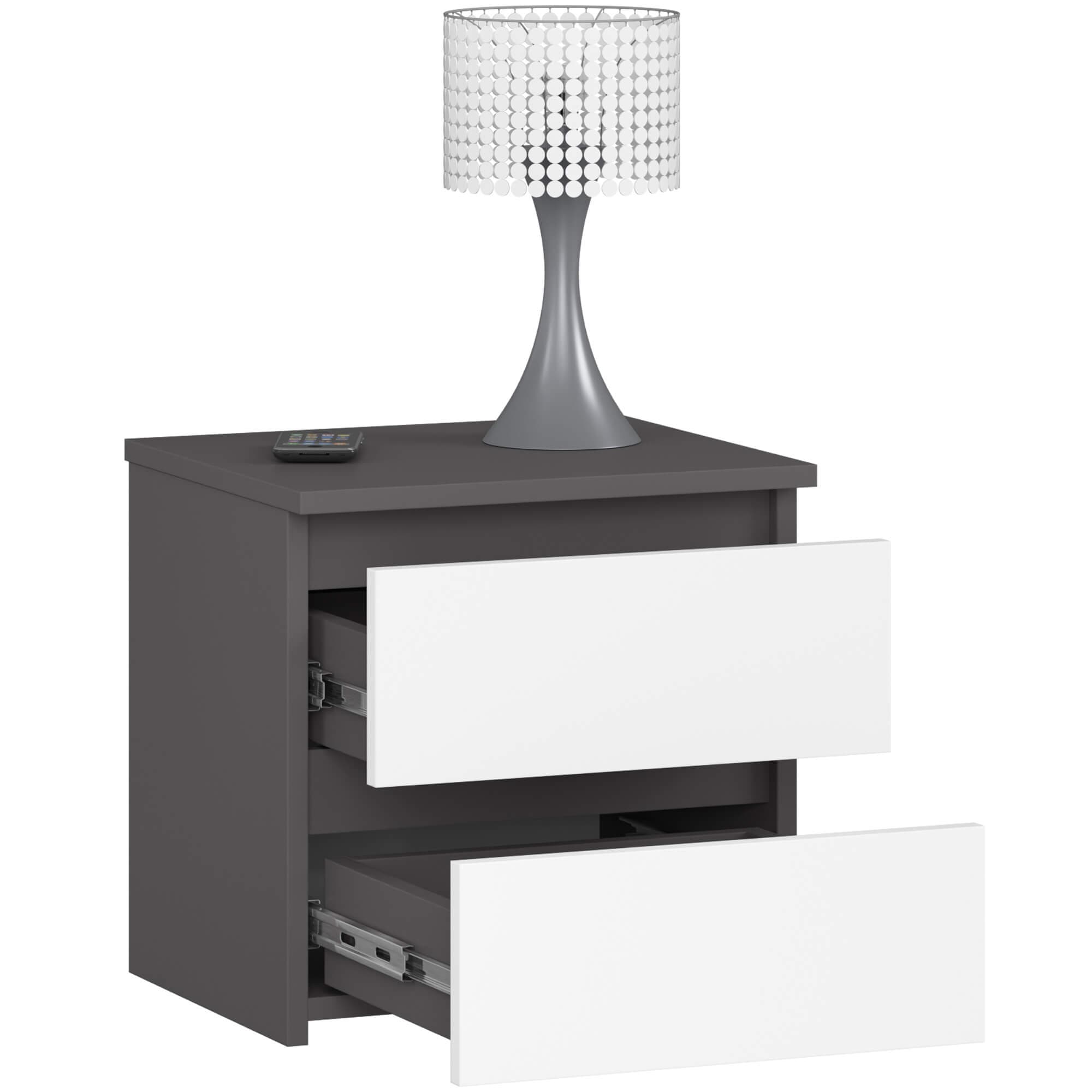 Akord Yöpöytä 2 Laatikkoa Harmaa Grafiitti/Valkoinen 40x35x40