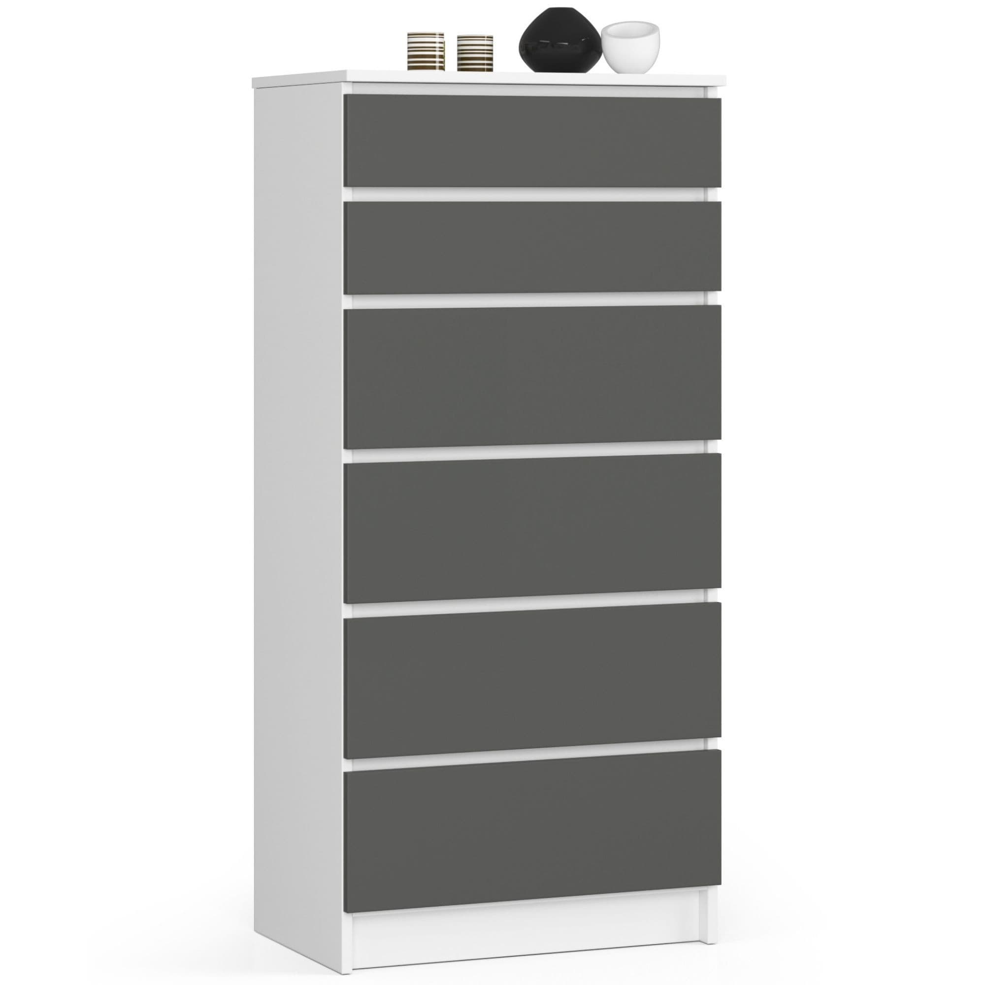 Akord Lipasto 6 laatikkoa Valkoinen/Harmaa Grafiitti 60x40x130 – Akord