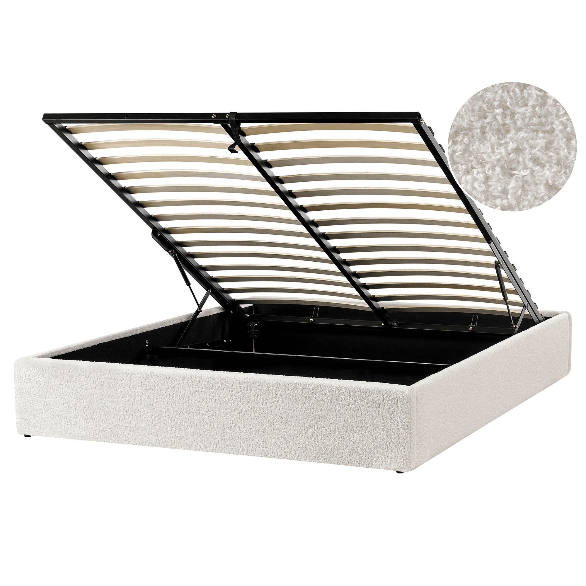 Sänky säilytystilalla ilman sängynpäätyä buklee DINAN 160 x 200 cm Luonnonvalkoinen – Beliani