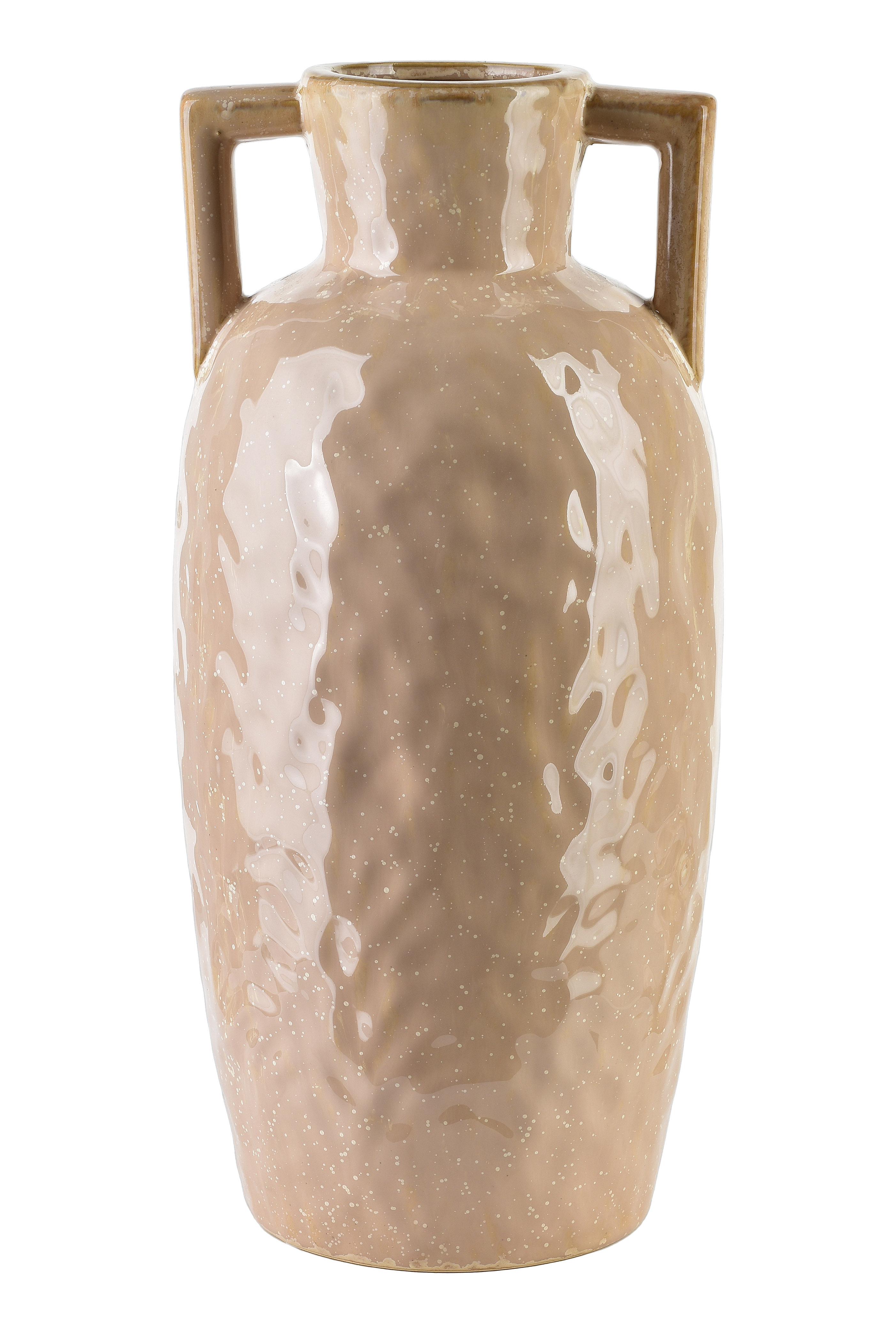 MONDEX keramiikkamaljakko, beige, kahvoilla, käsin koristeltu, 8 x 16 x 35 cm