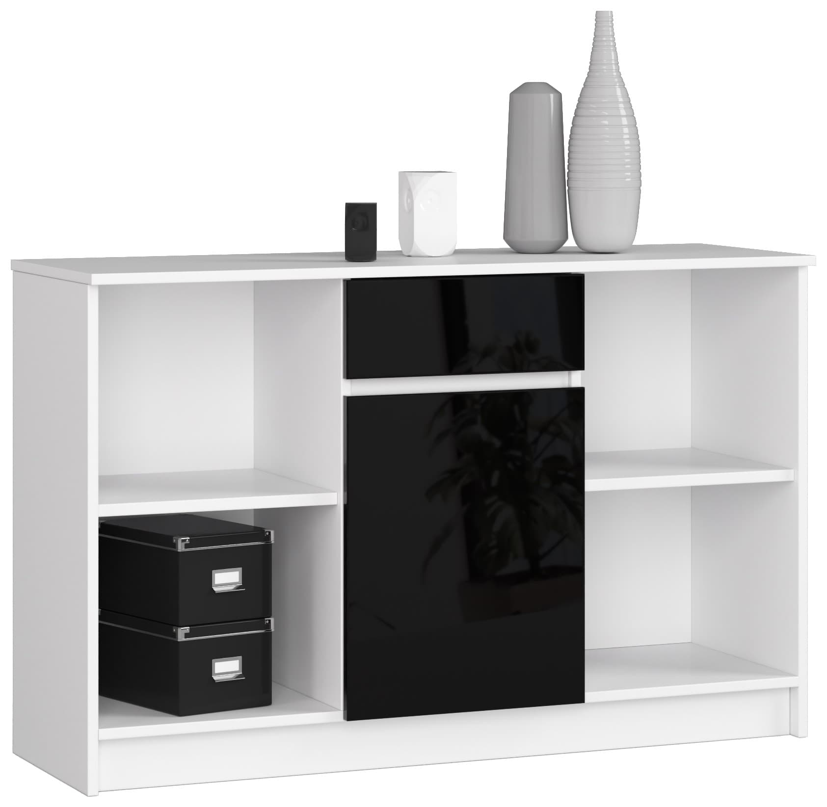 Akord Lipasto 1 Laatikko 1 Ovi Valkoinen/Musta Korkeakiilto 120x40x77