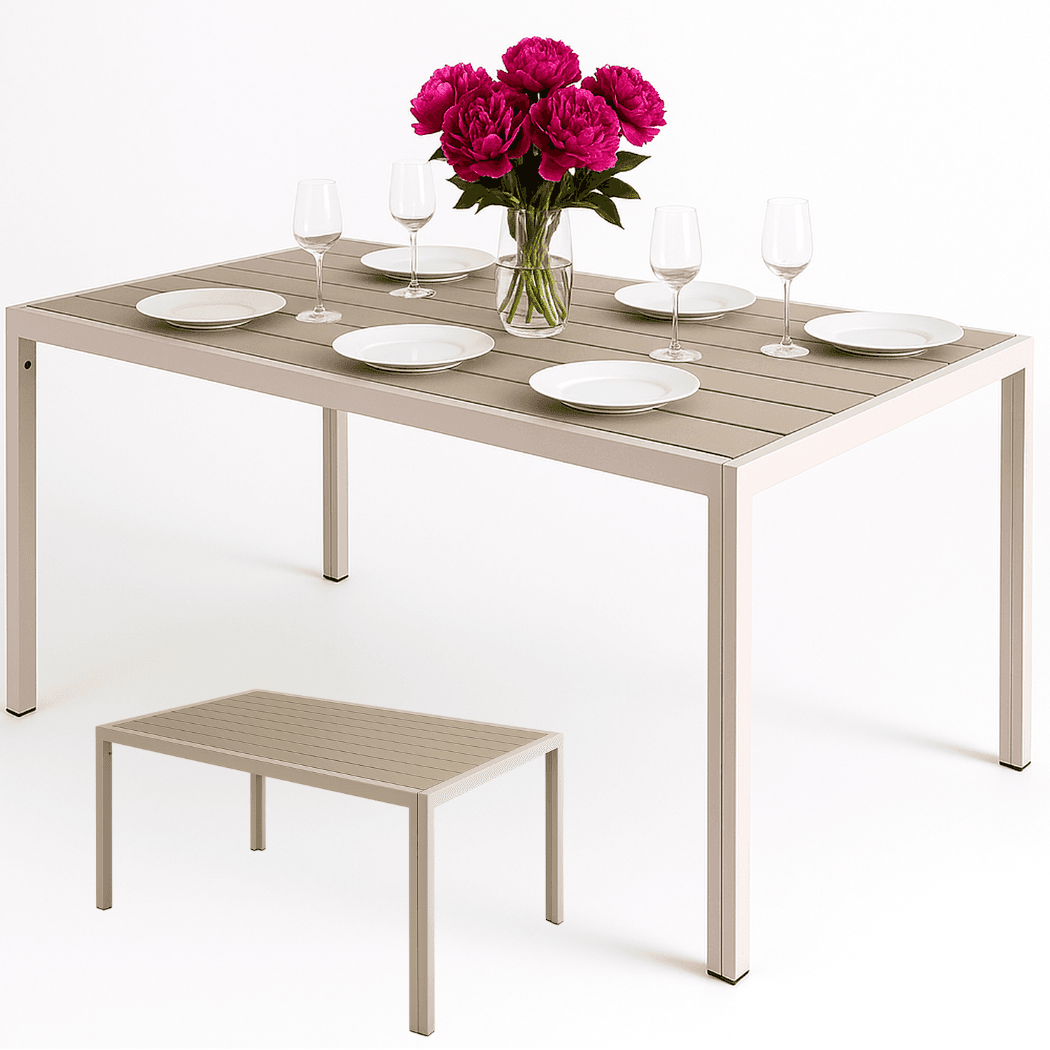 Alumiinipöytä Puutarhapöytä parvekkeelle TERASSI puutarhaan beige puinen – JUMI