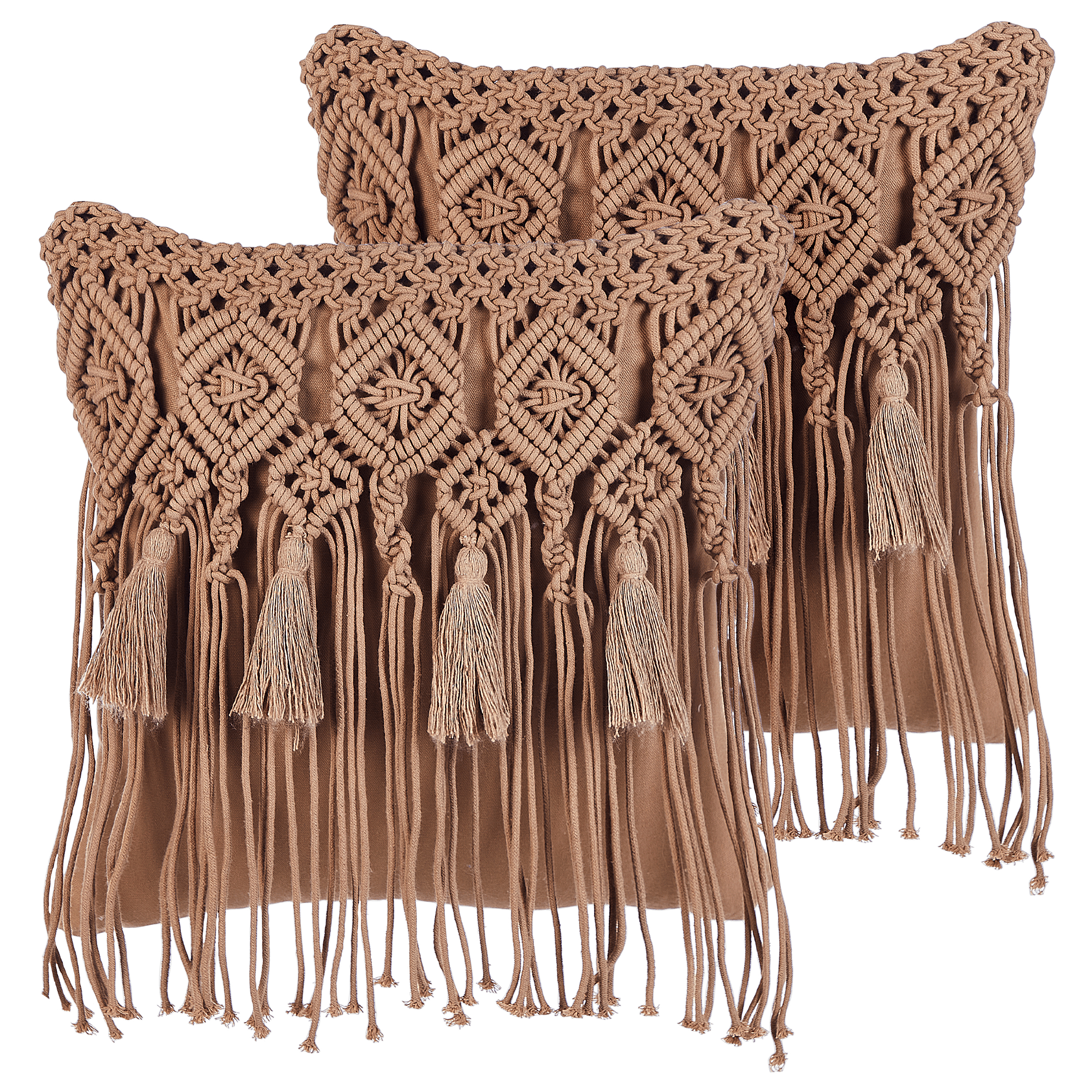 Koristetyynysetti 2 kpl BAMIAN puuvilla 45 x 45 cm Vaaleanruskea Geometrinen kuvio – Beliani