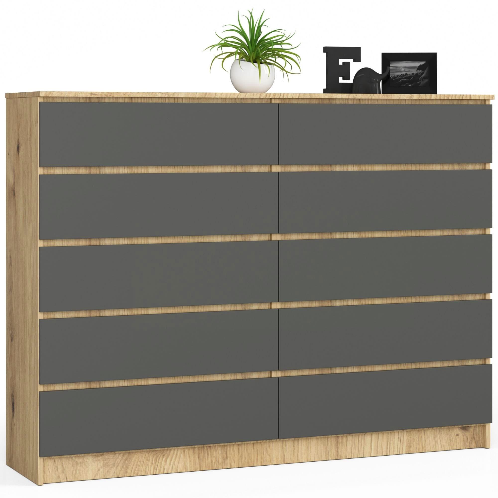 Akord Lipasto 10 laatikkoa Artisan-tammi/Harmaa Grafiitti 160x40x121 – Akord