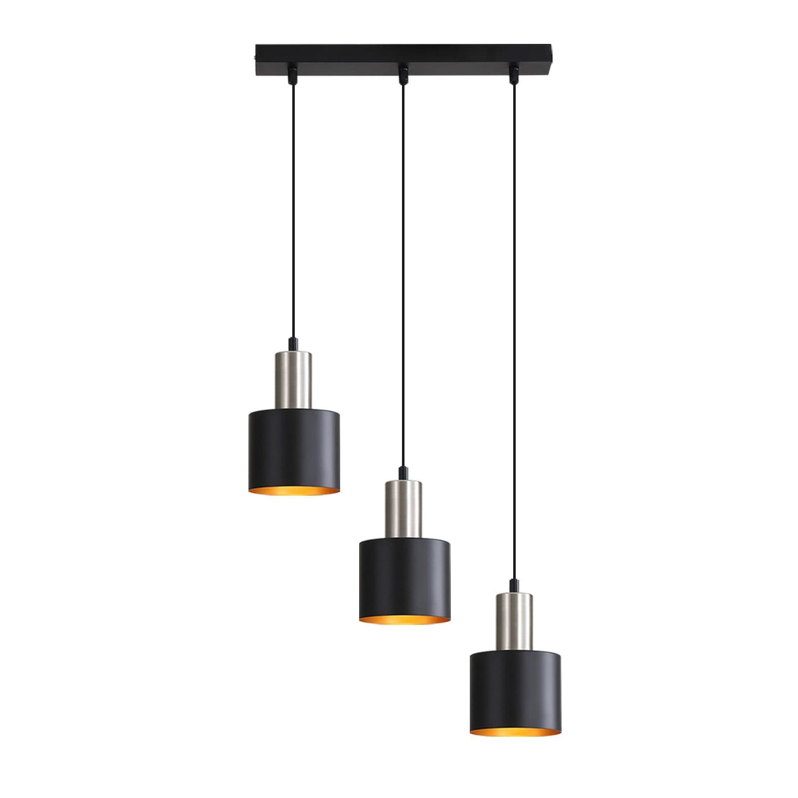 NETTLIFE ruokapöydän riippuvalaisin, E27 vintage - riippuvalaisin - 3- lamppuinen Keittiön riippuvalaisin, ruokailuhuoneen valaisin, mustakulta – Nettlife