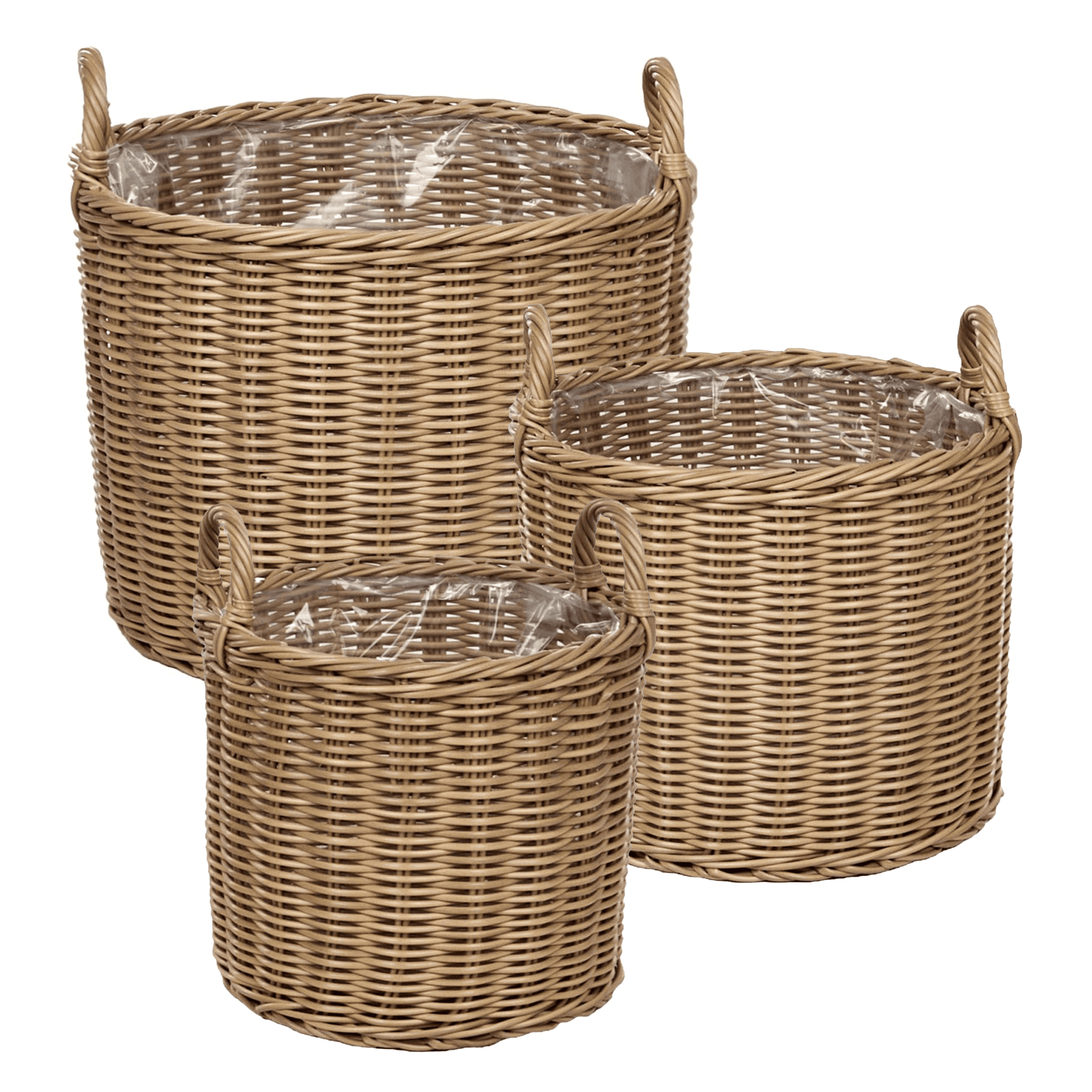 Kukkaruukkusetti 3 kpl PENDULA polyrottinki 33/37/45 cm Luonnonväri – Beliani