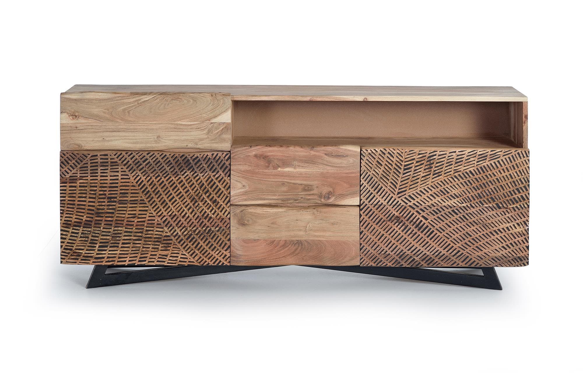 Akaasiapuusta valmistettu senkki, jossa metallijalat luonnonvärisenä ja mustana – Giner y Colomer